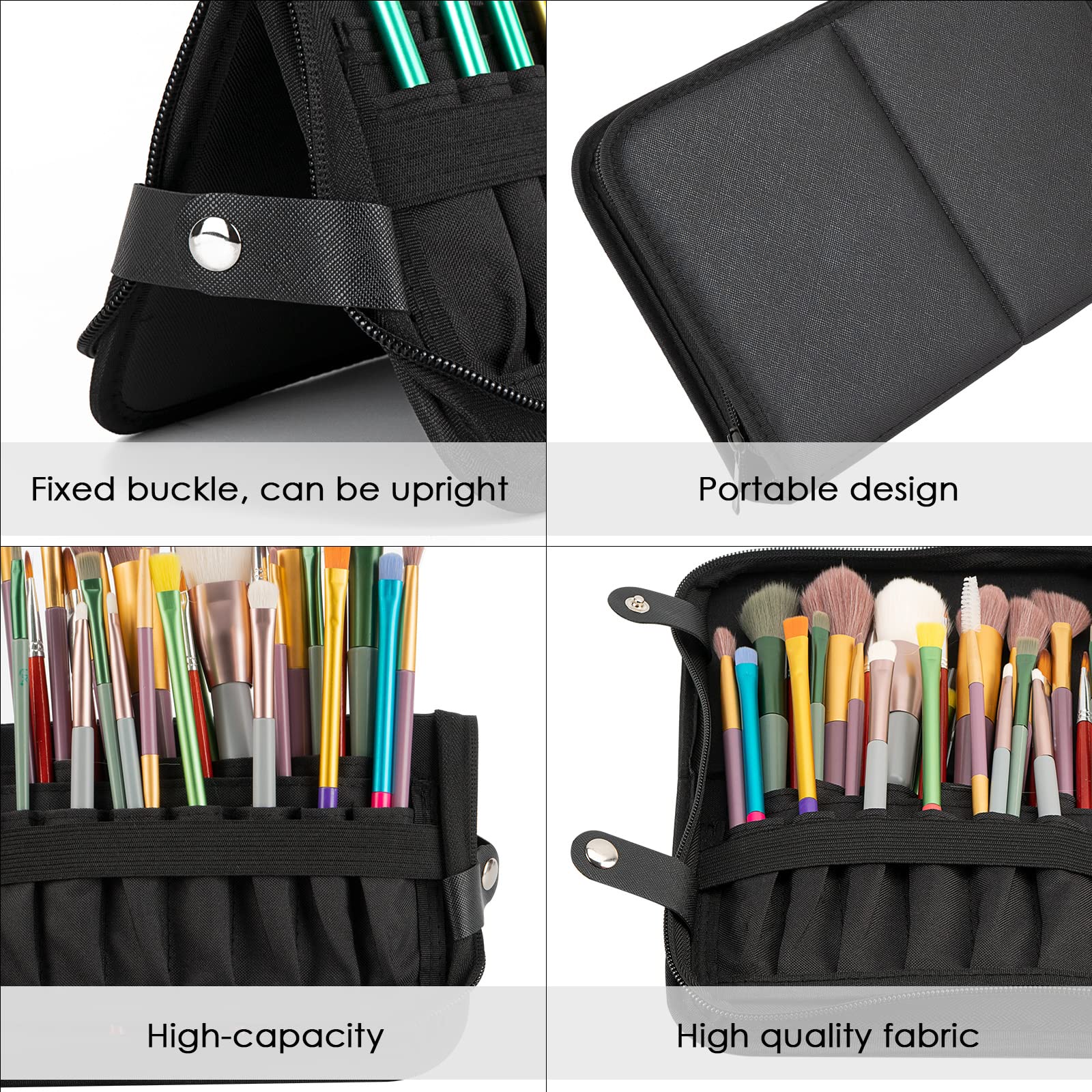 CAIRIAC Makeup Brush Organizer Bag Standing Makeup Brushes Holder Travel Case - Image 4