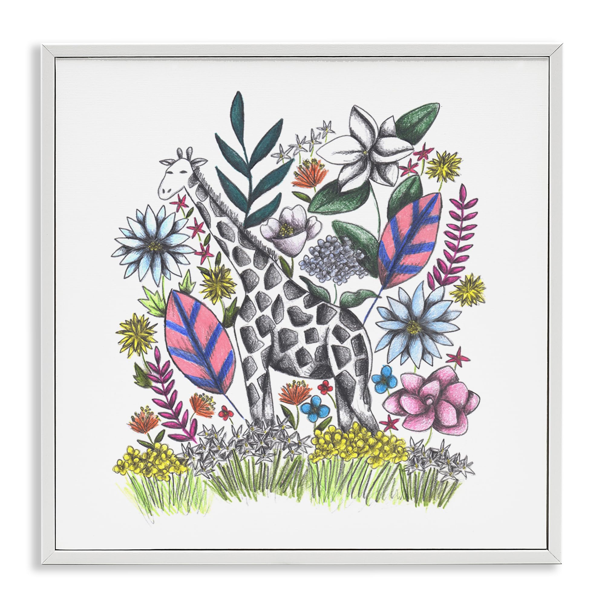 Girafe au milieu des fleurs impression d'art encadrée Cecilia Battaini