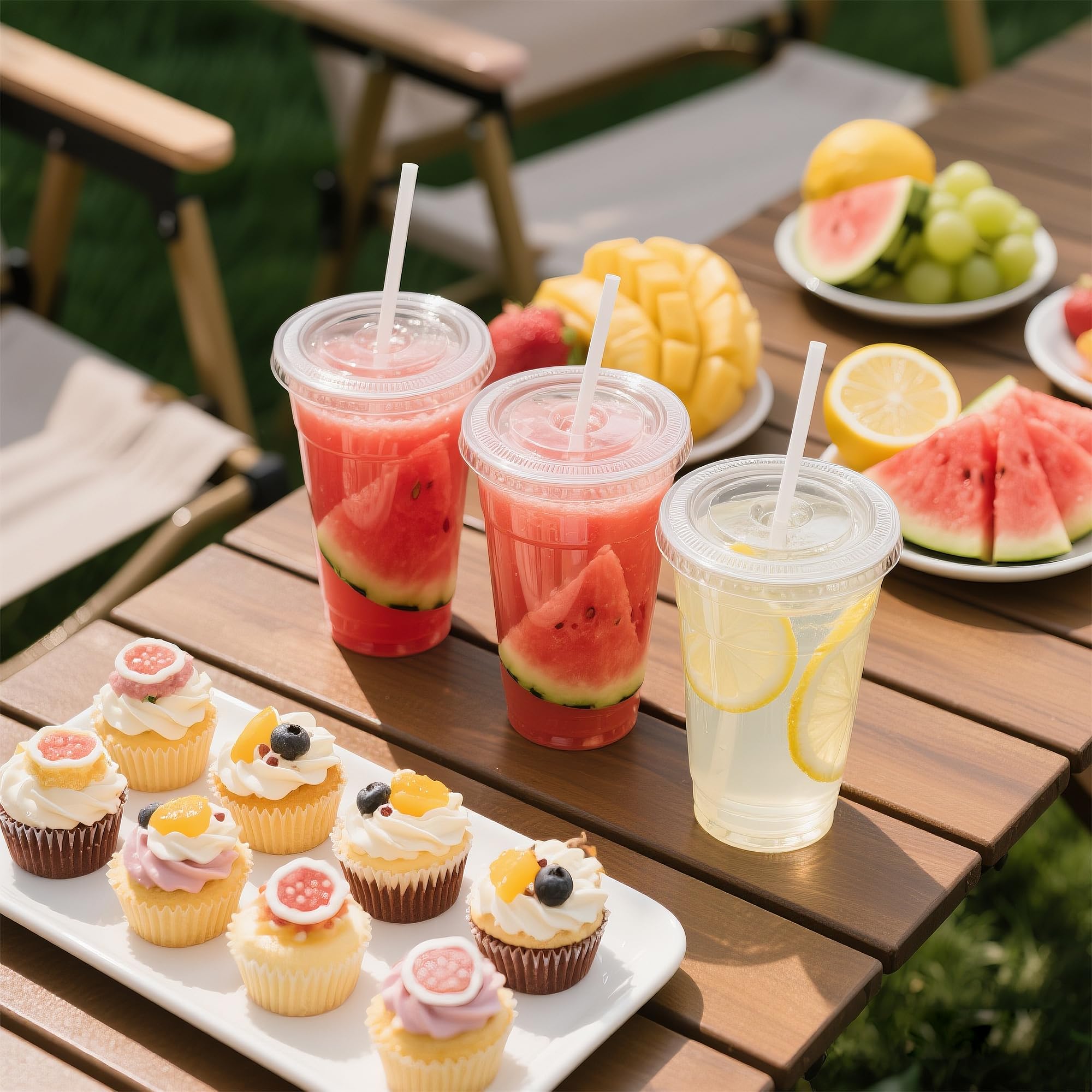 Charmount 32 oz 50 Sets Clear Plastic Cups with Lids and Str -5