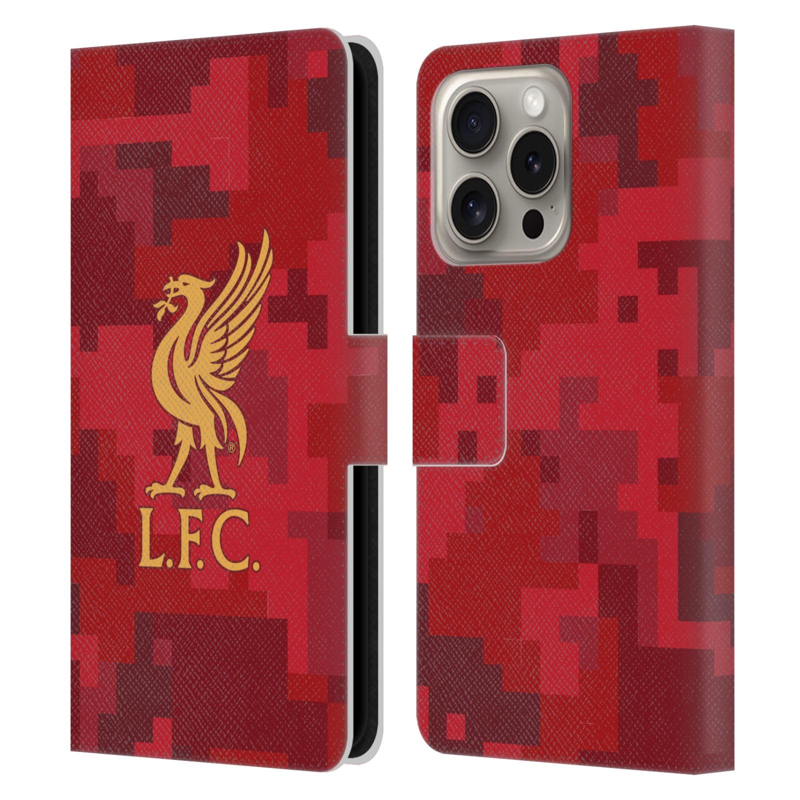 Head Case Designs Officially Licensed Liverpool Football Club Home Red Digital Camouflage Leather Wallet Case Compatible With Apple iPhone 16 Pro