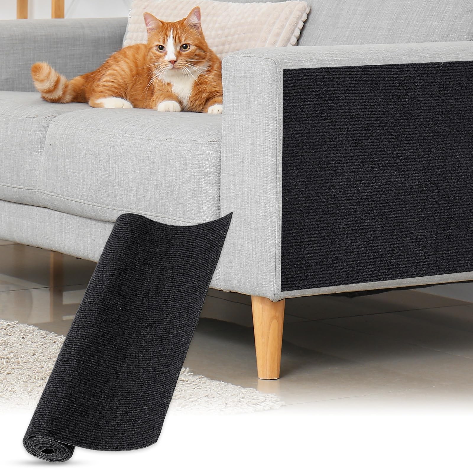 sourcing map Self-Adhesive Cat Scratching Mat, 1 Roll 39.4" x 23.6" Couch Protector from Cat Claws for DIY Sofa, Wall, Doors, Cut Anti Cats Scratch Pad Carpet Mat, Black
