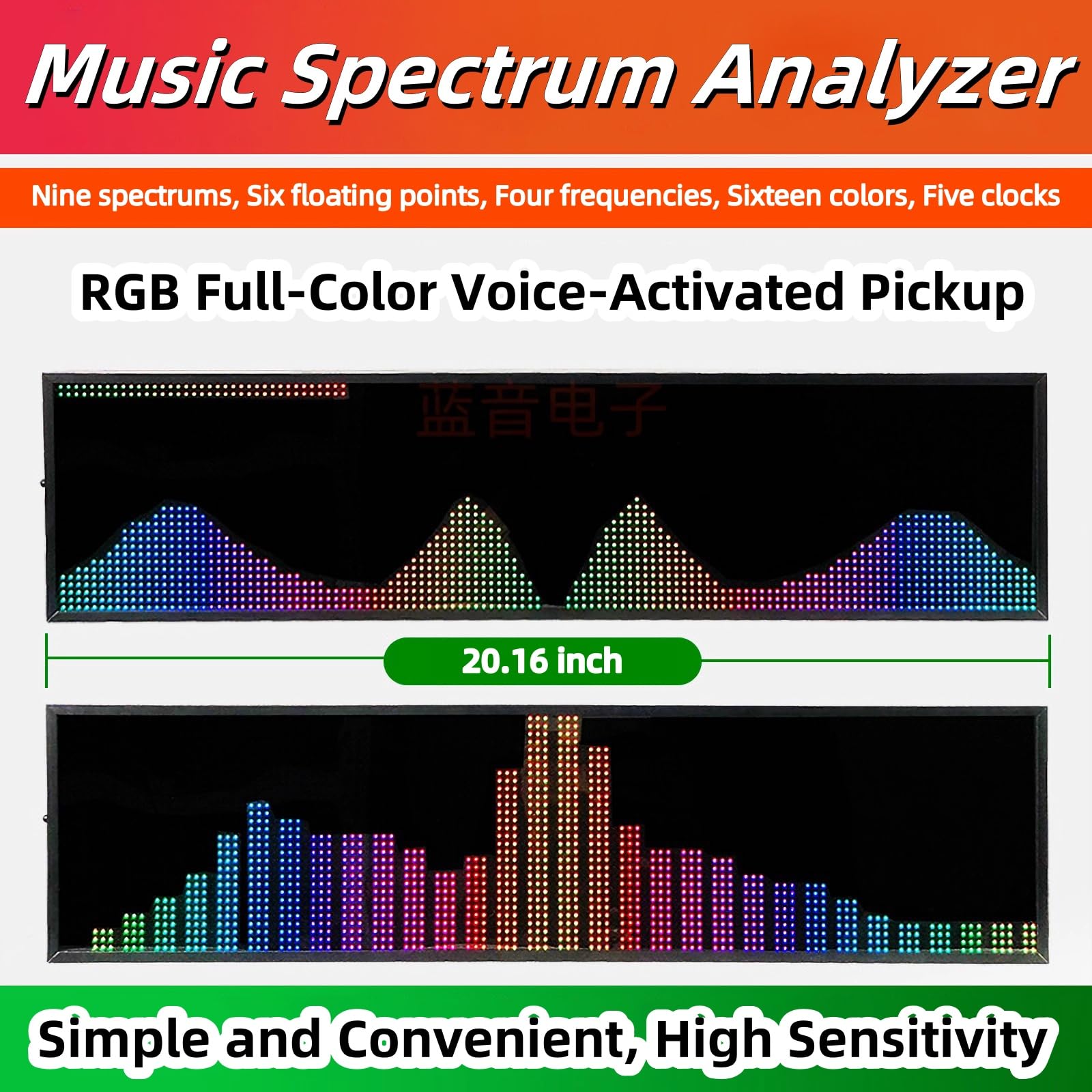 Musikspektrumanalysator, RGB Rhythmusanalysator Uhranzeige, 36 Dynamischer 16 Farben Musikspektrum-Tonabnehmeranalysator, Sprachsteuerung Und Leitungssteuerung, Für Audiostudio