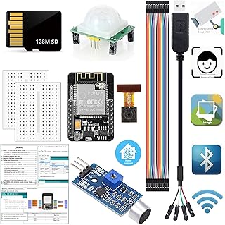 ESP32 CAM Arduino Kits Monitor Snapshot Face Detection Recognition WiFi Bluetooth Camera Module with 128M SD Card USB to Serial Cable HC-SR501 Sound Sensor Compatible for Arduino IDE(Tutorial)