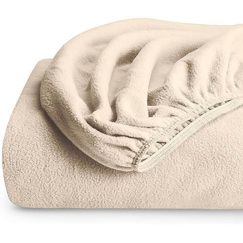 Bare Home Super Soft Fleece Fitted Sheet - Queen Size - Extra Plush Polar Fleece, No-Pilling - Deep Pocket - All Season Cozy Warmth (Queen, Sand)