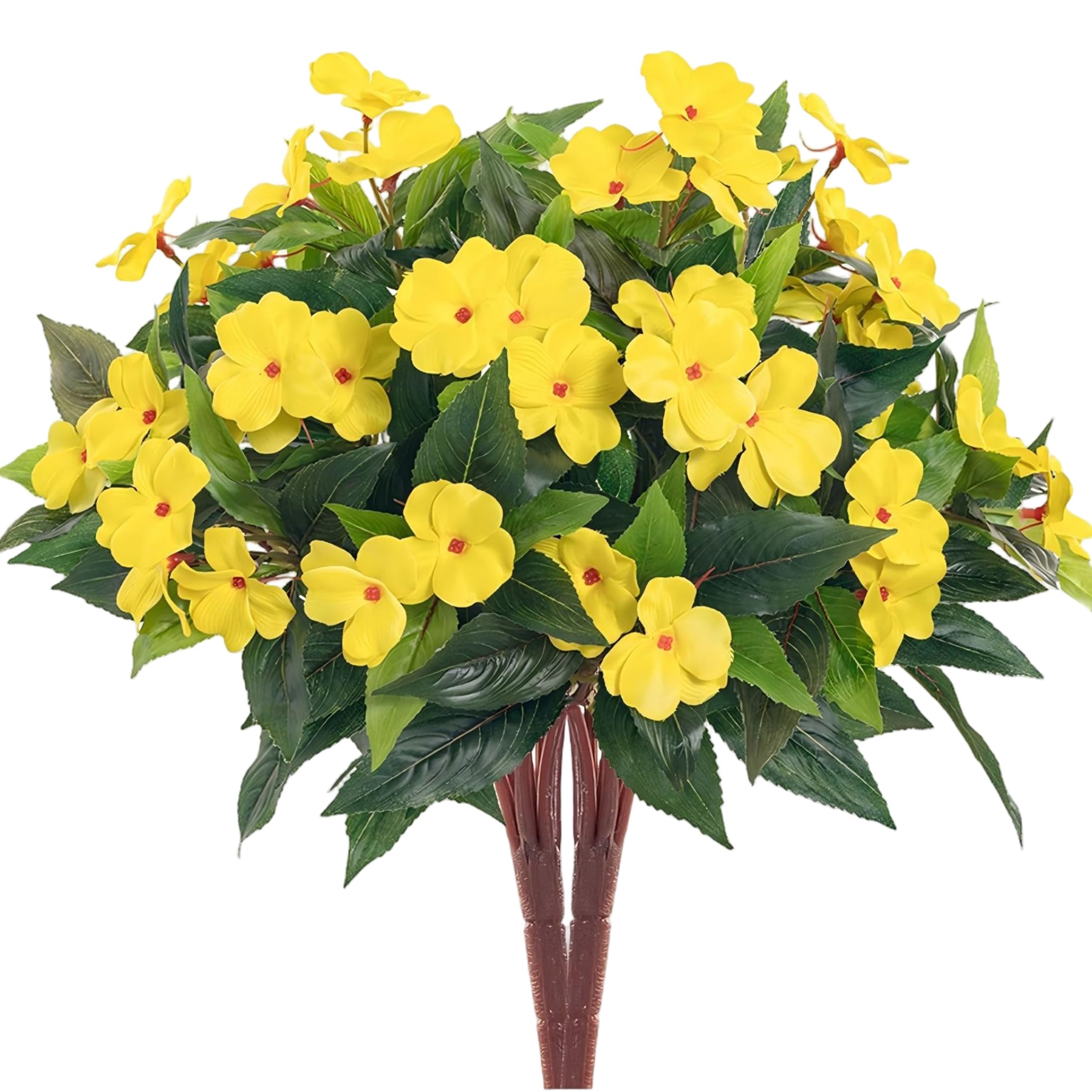 Yeaxxsqy UV Resistant Artificial Flowers, 3pcs: Artificial Impatiens for Outdoors - UV Resistant Outdoor Flowers (Yellow)