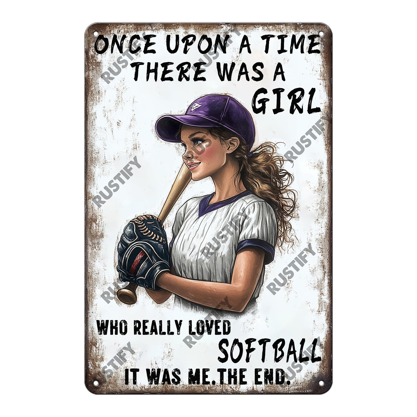 Anceky Retro Tin Sign Once Upon A Time A Girl Who Really Loved Softball Metal Sign Wall Decor for Kitchen Home Bar Cafe Garage 12×16 Inch