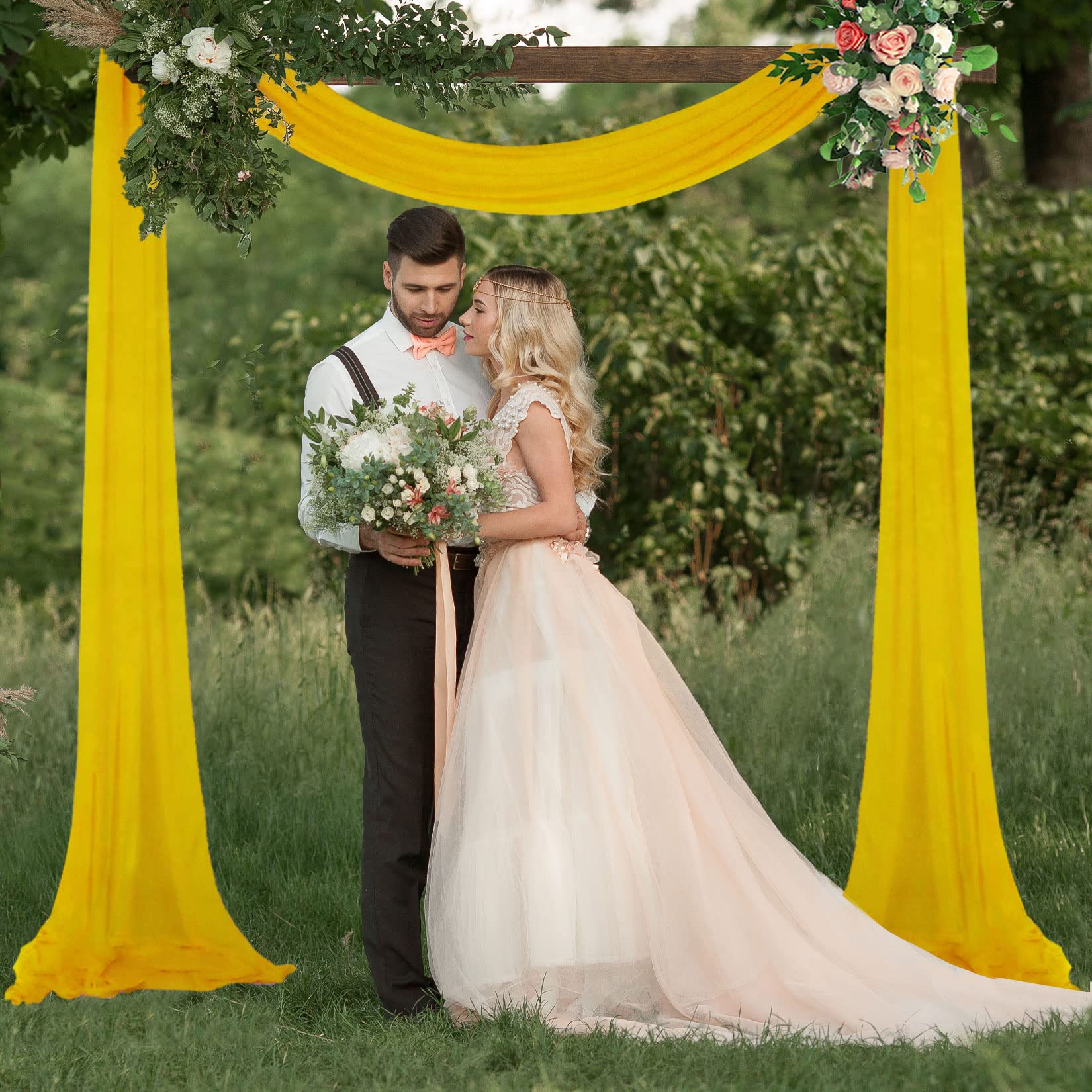 FUHSY Wedding Arch Draping Fabric 1 Panel 0.7M x 6M Gold Sheer Chiffon Drapery Fabric for Bridal Shower Sheer Backdrop Curtains Chiffon Wedding Arch Drapes for Arbor Wedding Archway Ceremony - Image 3