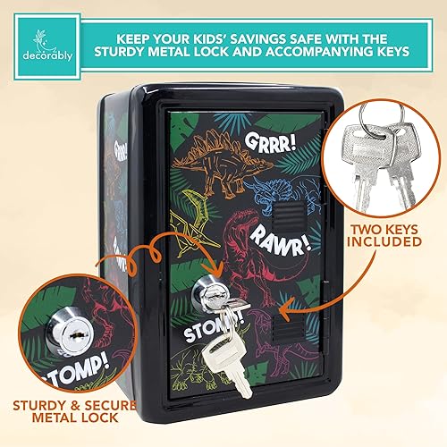 Miniatura 4 de Decorably Caja de dinero para niños, banco de dinosaurios para niños, alcancía de dinosaurio para niños, caja de dinero para niños, caja de dinero