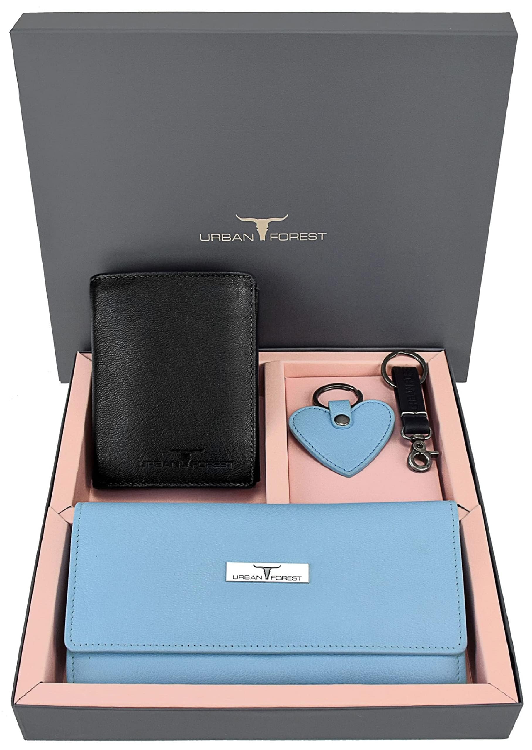 Urban Forest Spencer Ledergeldbörse Combo Geschenkset, Himmelblau/Schwarz