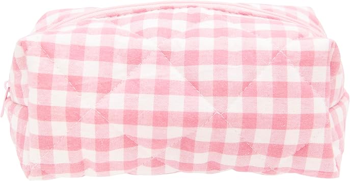 PAZIMIIK Cozy Makeup Bag for Women,Zipper Cosmetic Pouch,Checkered Pink | Cute Cosmetic Organizer for Makeup,Skincare,Toiletries,Daily Beauty Essentials,Purse,On-the-Go,Bridesmaid Proposal Gifts