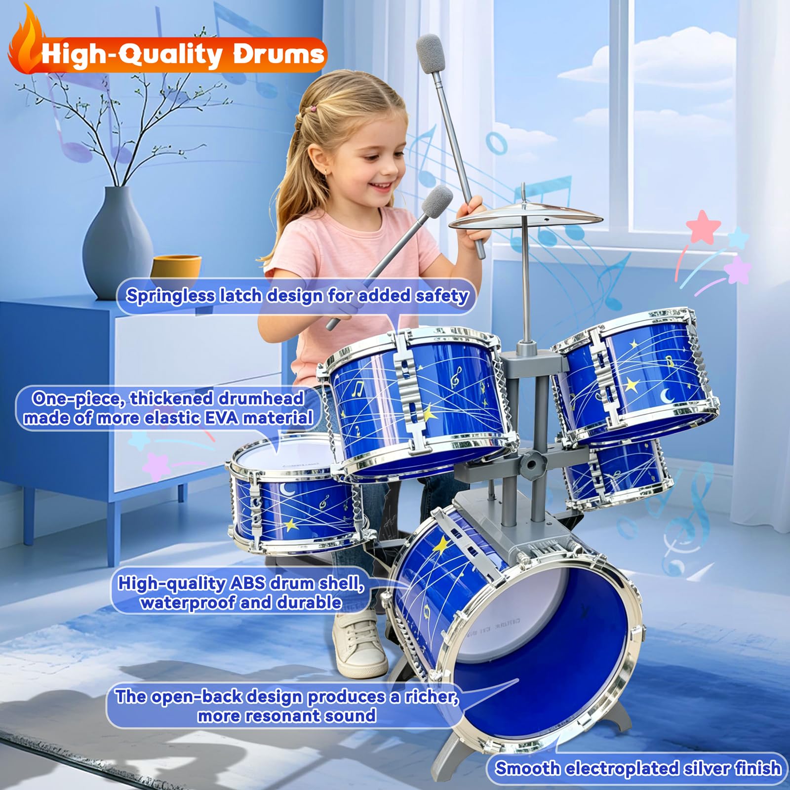 Batteria per Bambini Piccolo da 1 a 3 Anni, Upgrade Jazz Tamburi e Percussioni 3 a 5 Anni con Sgabello, Giocattolo Compleanno Educazione Precoce Regalo di Natale per 2 3 4 5 6 Anni Ragazze Ragazzi