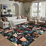 PureCozy 5x7 Rug Floral pour bureau Beige Rug lavable , pour les enfants, Chambre, Salon, Doux, Non-dérapant, Faible Pile, Animaux acceptés