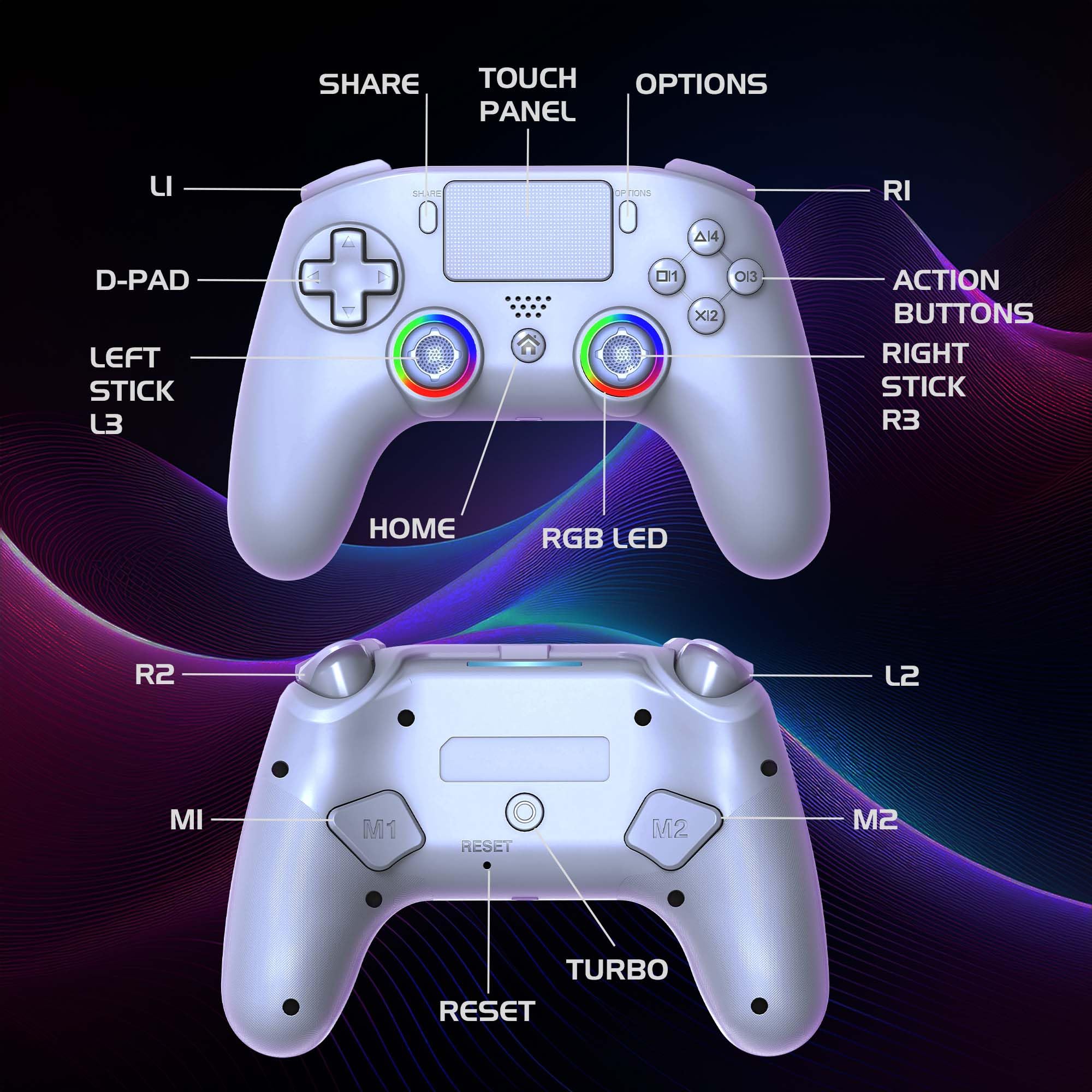 Subsonic - Mando Inalámbrico para PS5 y PC - Blanco | Ergonómico, LED RGB Programables, Vibración, Panel Táctil, Palancas Programables - Compatible PlayStation 5 y PC