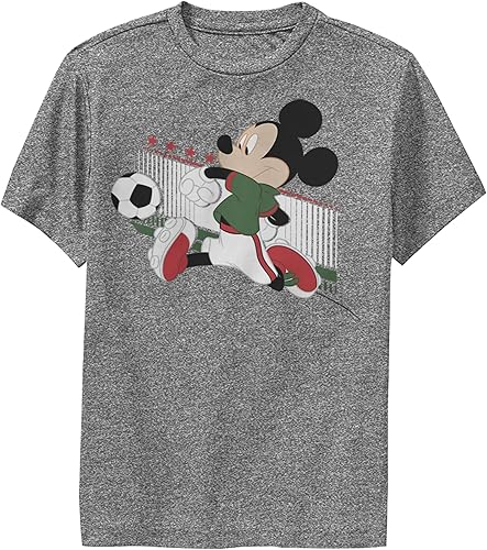 Disney Characters Mexico Kick Boy's Performance Tee, Charcoal Heather, Small