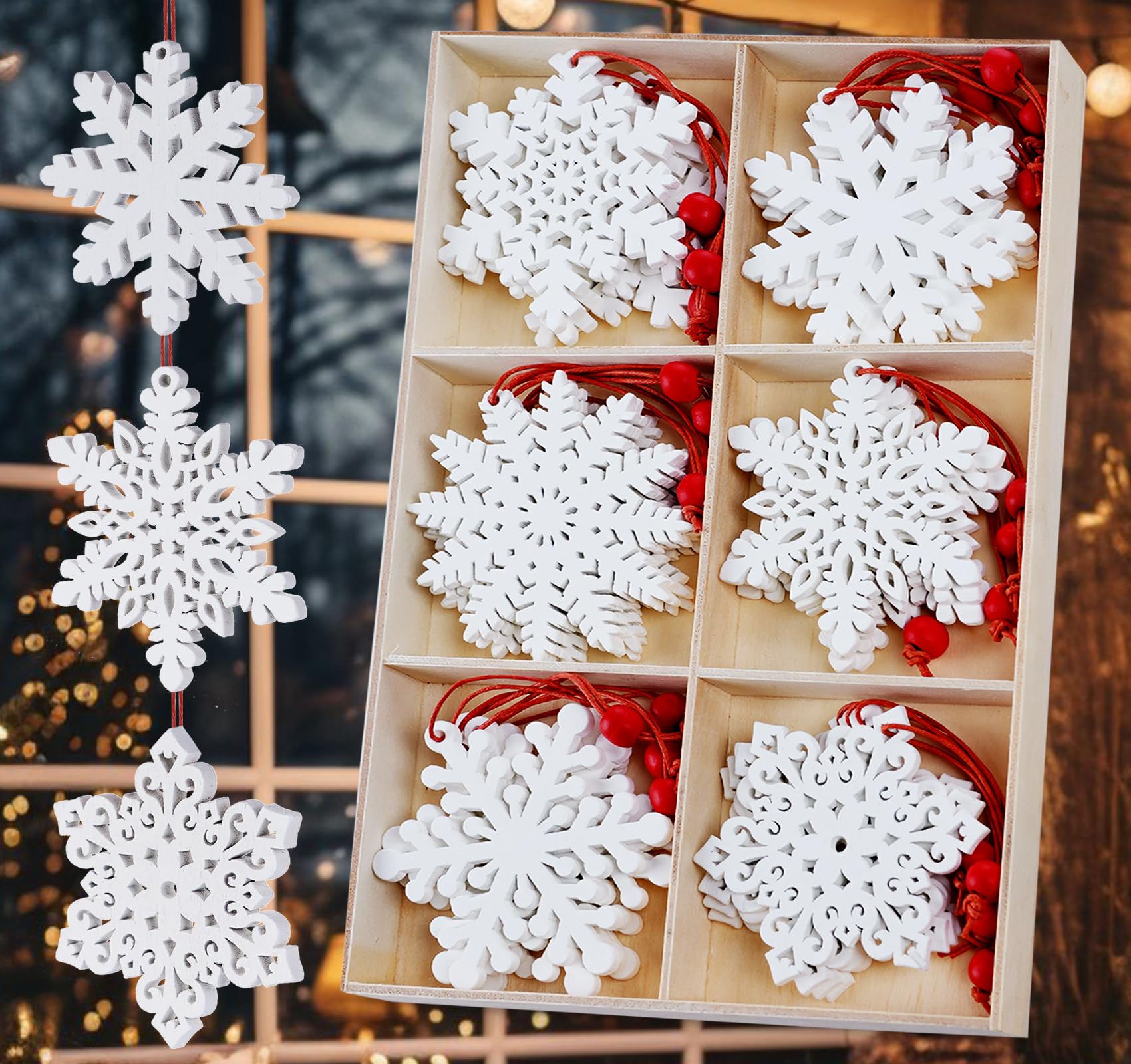 Flocon de neige blanc à suspendre en bois vierge pour créer une table de Noël scandinave