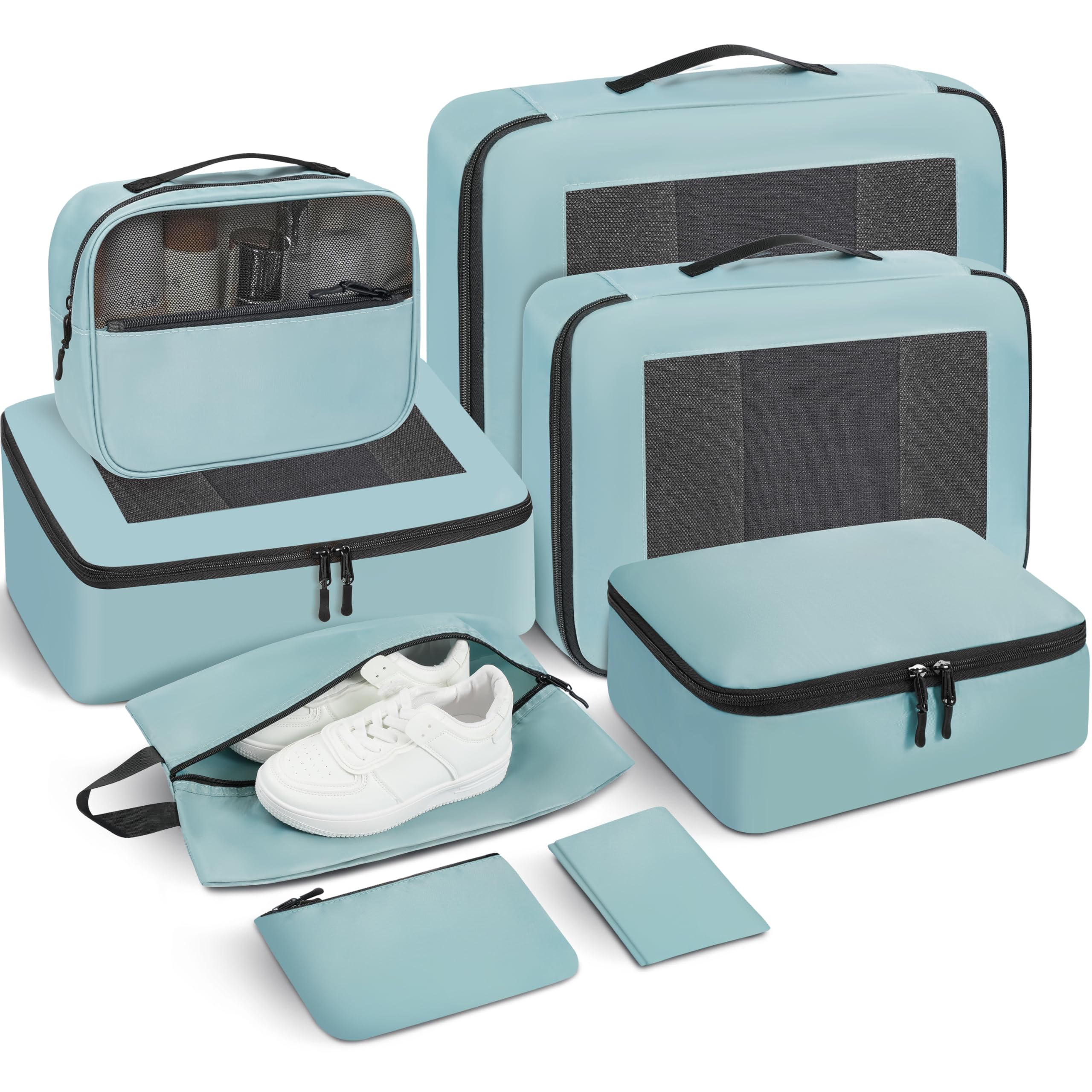 Packing Cubes for Travel | 8 Set Teal |Durable Luggage Organizer 4 Size(Extra Large, Large, Medium, Small),Comprehensive Cubes for Toiletry,Underwear, Shoe,Travel Essentials,Efficient Women Gifts
