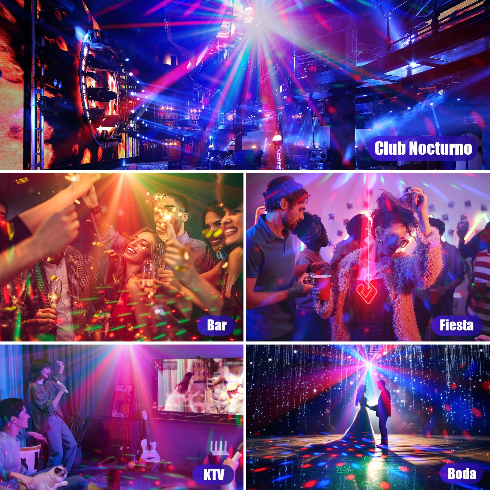 4 en 1 Luces Discoteca, Bola Luces Discoteca, LED RGB Luz Discoteca con Musik Sonido Activado, Luces DJ con Mando a Distancia para Fiestas Domésticas, Clubes, Halloween, Navidad