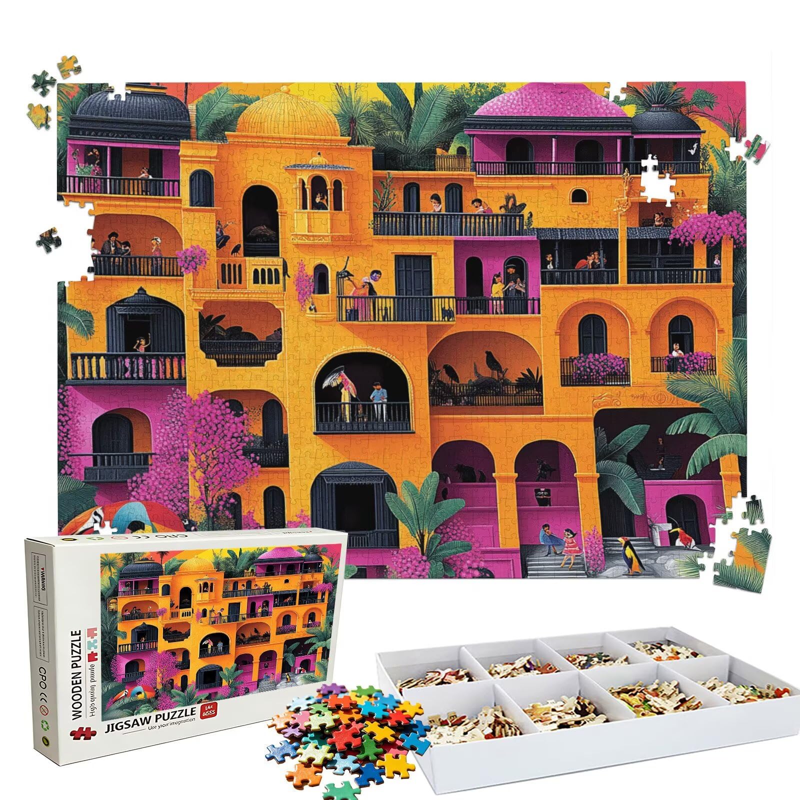 Puzzle 1500 elementów Color Home (2) - Duże drewniane puzzle - 1500 elementów dla dorosłych - gra inteligencyjna - z wykwintnym pudełkiem do pakowania - precyzyjne cięcie - jakość kolorowe puzzle W3H