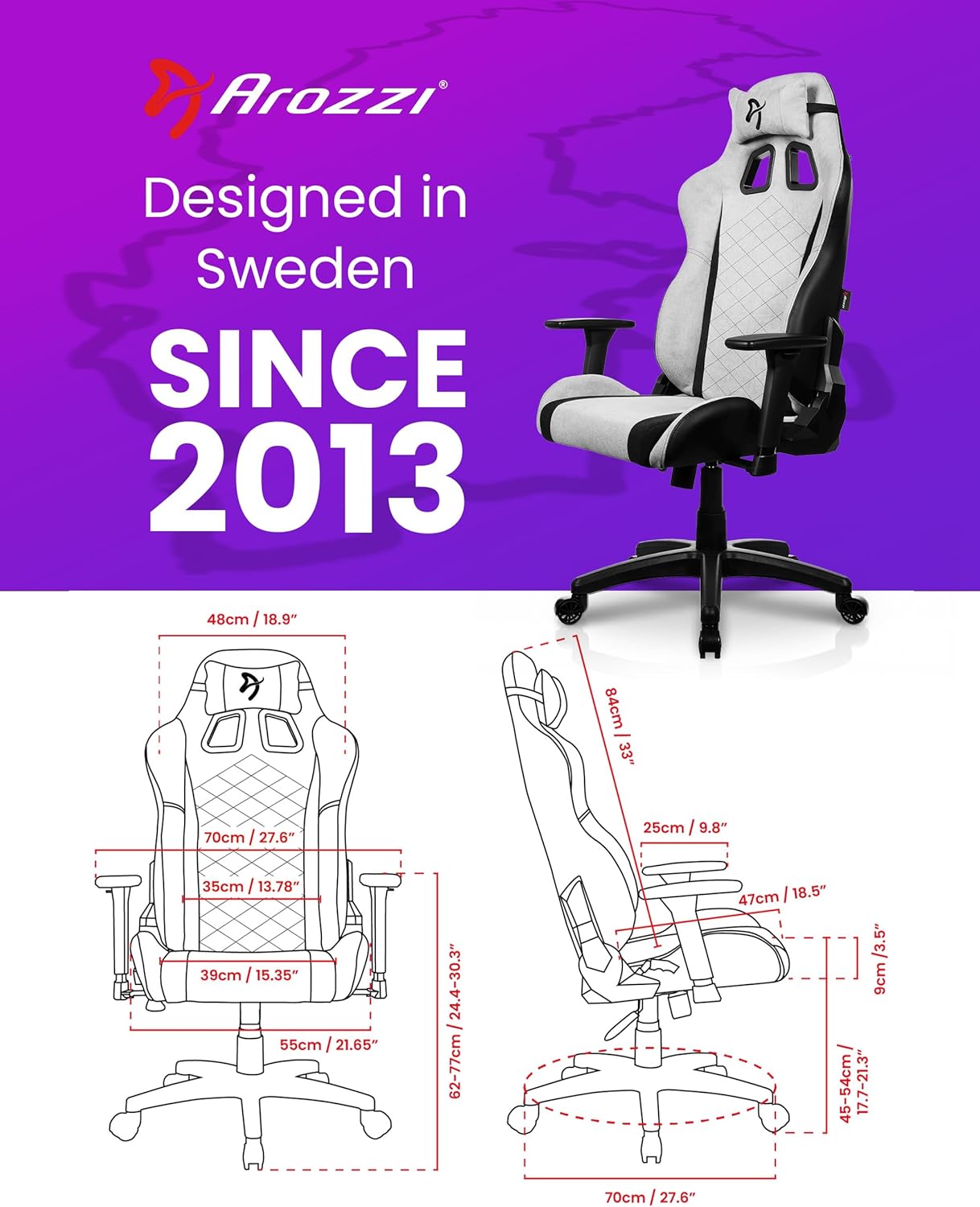 Arozzi Avanti Gaming Chair - Soft Fabric Ergonomic Gaming Chairs for Adults - Adjustable Height, Backrest & Armrest with Head Pillow - Home Office Setup Professional Computer Chairs, Light Grey