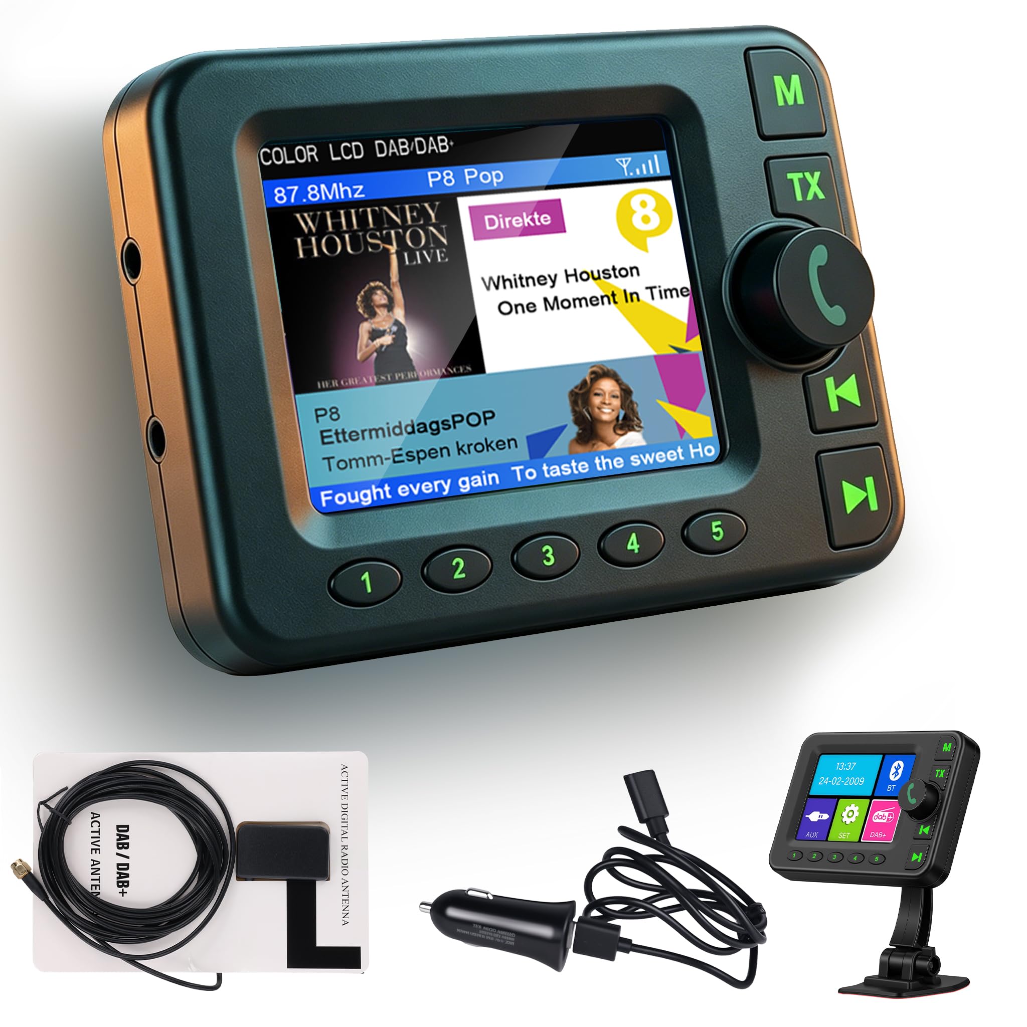 Adattatore DAB DAB+ per autoradio con Bluetooth, trasmettitore FM | Adattatore DAB Plus per auto, ingresso e uscita AUX, antenna ad alta sensibilità, chiamate in vivavoce, display da 2,8"
