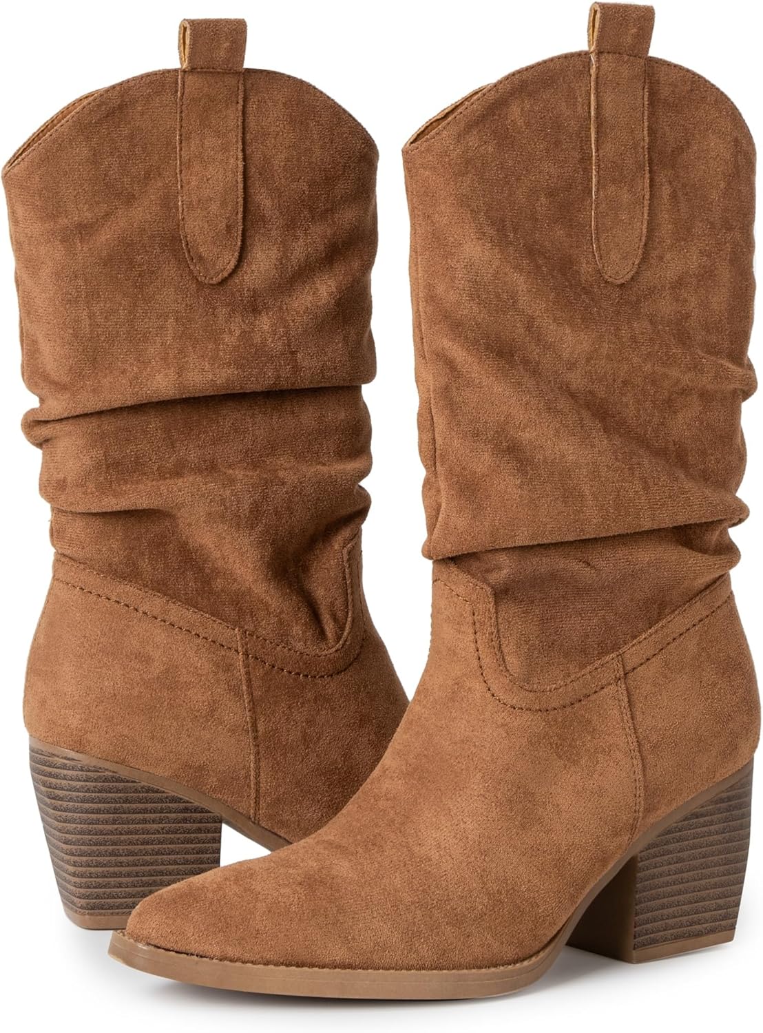 Alpine Swiss Kayla Womens Western Slouch Boots Mid Calf Block Heel Cowboy Booties