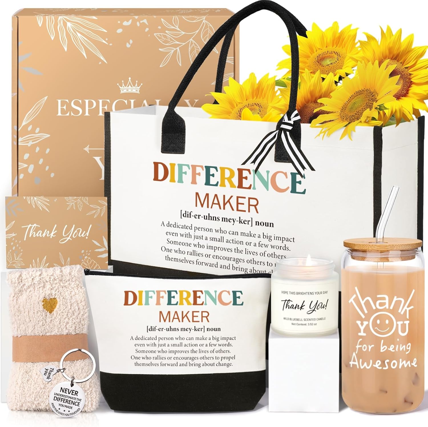 Employee Appreciation Gifts, Thank You Gifts for Women, Appreciation Gift for Coworkers Teacher Nurse Boss Farewell Retirement Employees Thank You Gift Box, Canvas Tote Bag Gratitude Baskets