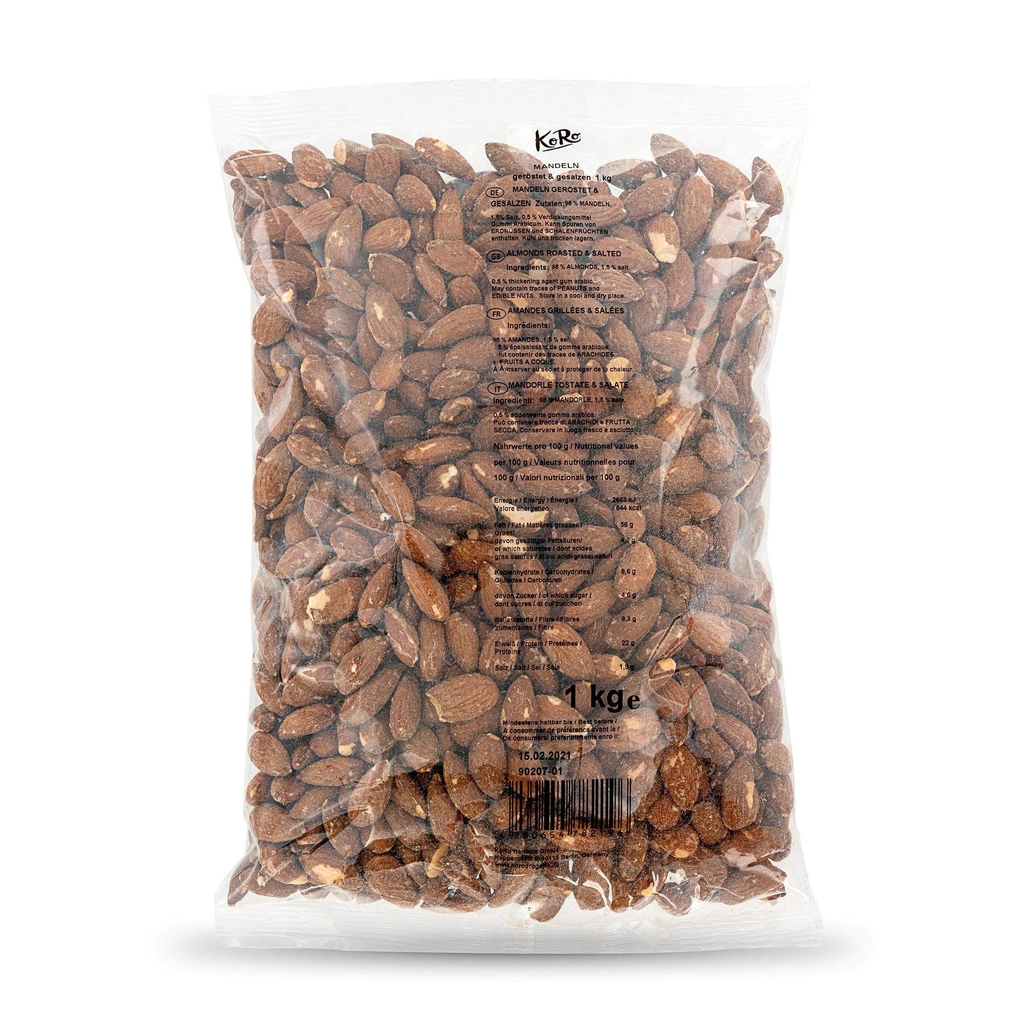 KoRo - Geröstete und gesalzene Mandeln 1 kg - Idealer Snack für zwischendurch - Proteinquelle - Schonende Röstung