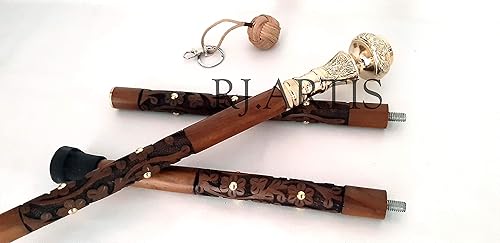 Miniatura 3 de Handicrafts - Bastón náutico de latón macizo, mango de cabeza de brújula, bastón de madera