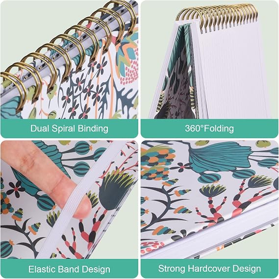 4 Pack Spiral Notebook, A5 Lined Journal for Women, College Ruled 160 Pages | Hardcover Spiral Bound Journal with 2 Pockets, Cute Notebook for Office School Supplies Daily Note Taking Gifts, 6.3 x 8.46