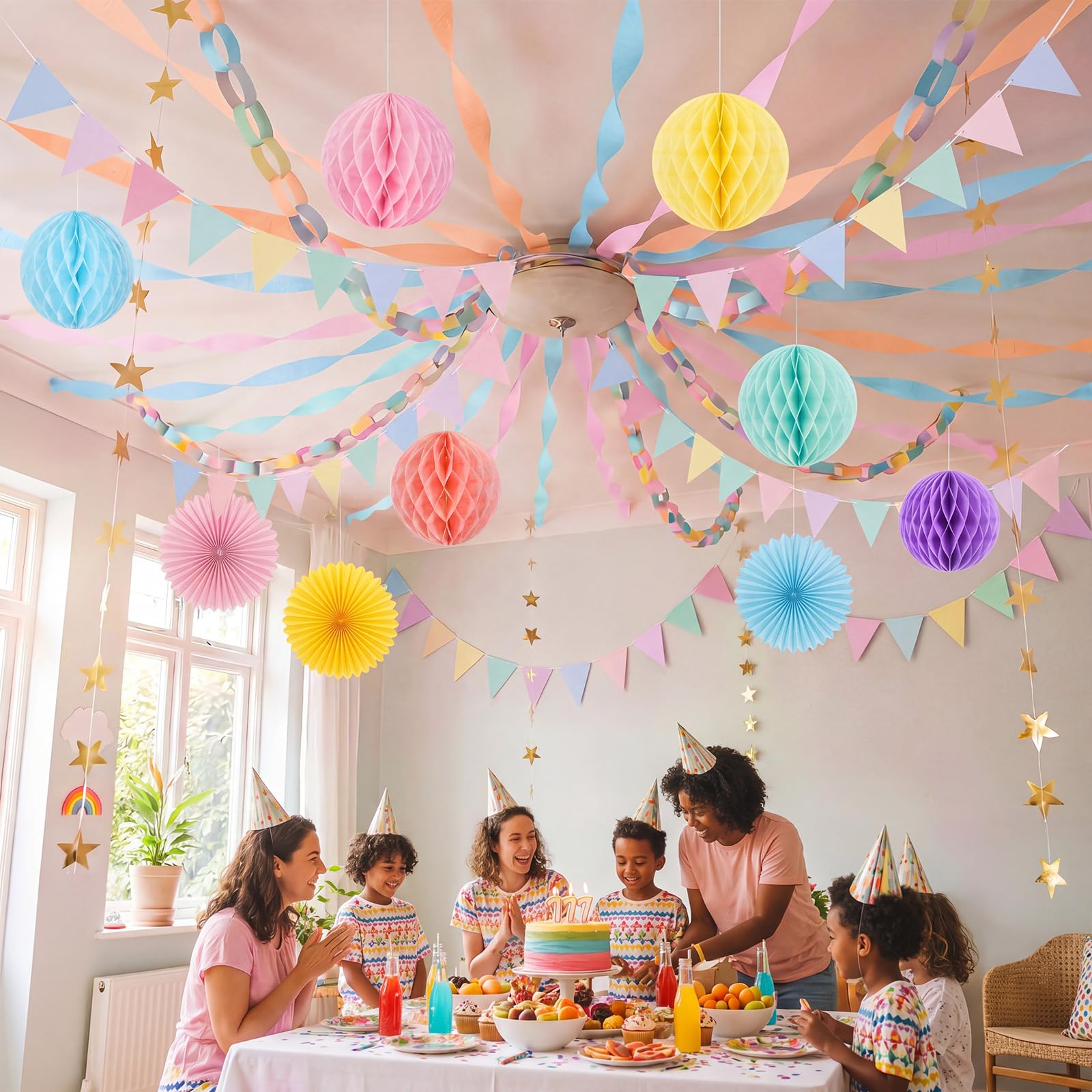 Frienda Lot de 300 feuilles de papier crépon pour décoration de fête, guirlande d'étoiles, banderole de fanions, boules en nid d'abeille, éventail de 25,4 cm pour bricolage, mariage, fête