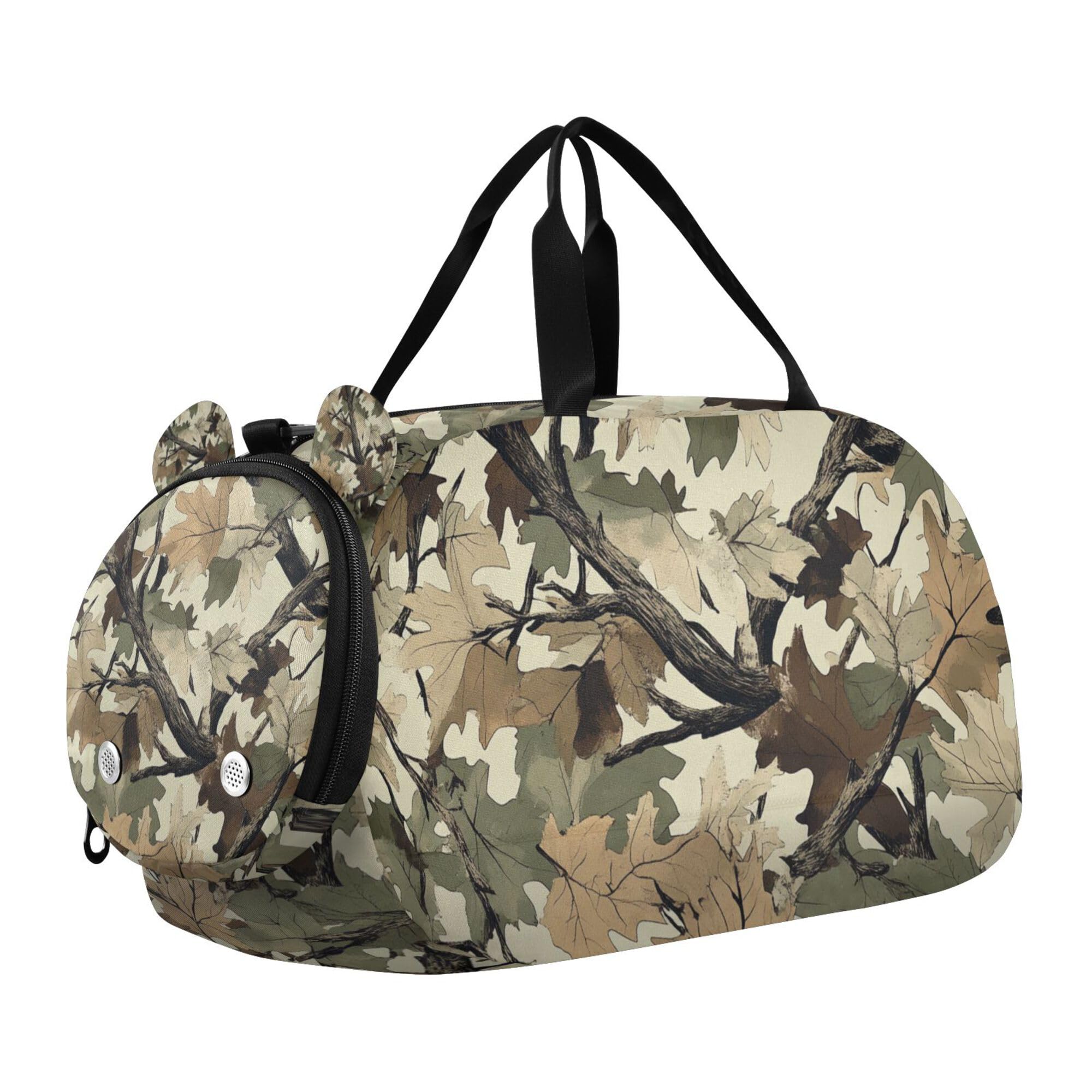Glaphy Forest Camouflage Duffle Bag for Toddler Boys Girls, Gym Sports Bag with Shoe Compartments, Kids Travel Overnight Weekender Shoulder Bag