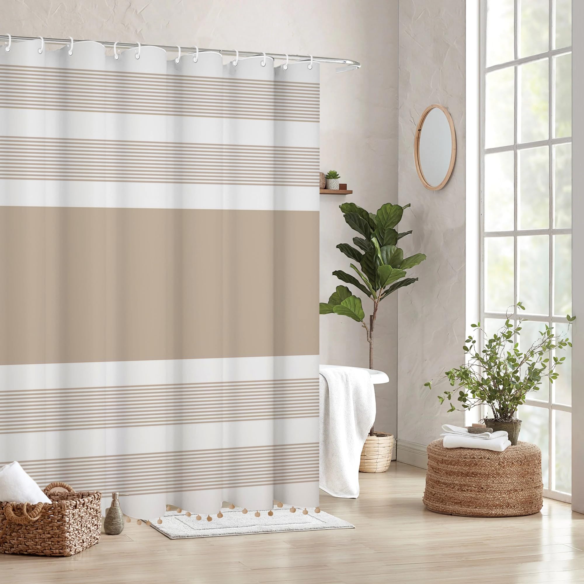 Rideau De Douche Rétro, Vert Olive Foncé Bauhaus Formes Abstraites Mi-siècle Moderne Boho Rideau De Douche, Décor Géométrique De Style Vintage Funky - Canada