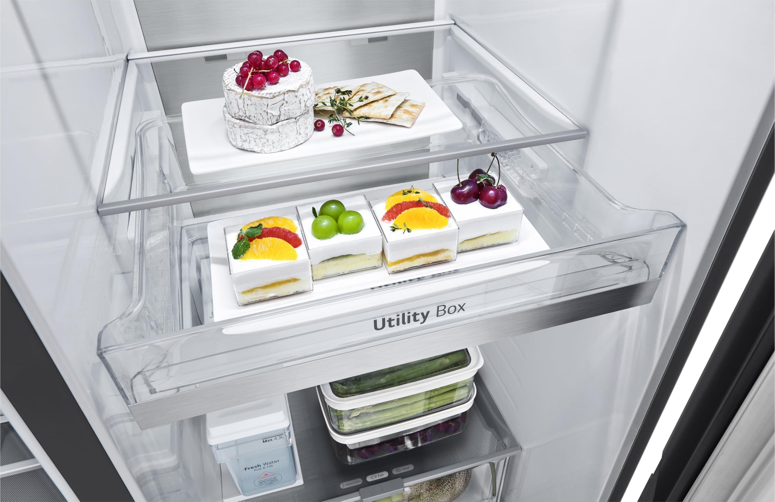 LG GSLE91EVAC Side by Side Kühlschrank, Klasse C, 628 L, Multi-Door Kühlschrank mit Gefrierfach, Eis-, Crushed Ice- Wasserspender mit UVnano, Total NoFrost, Smart Inverter Kompressor, Wi-Fi