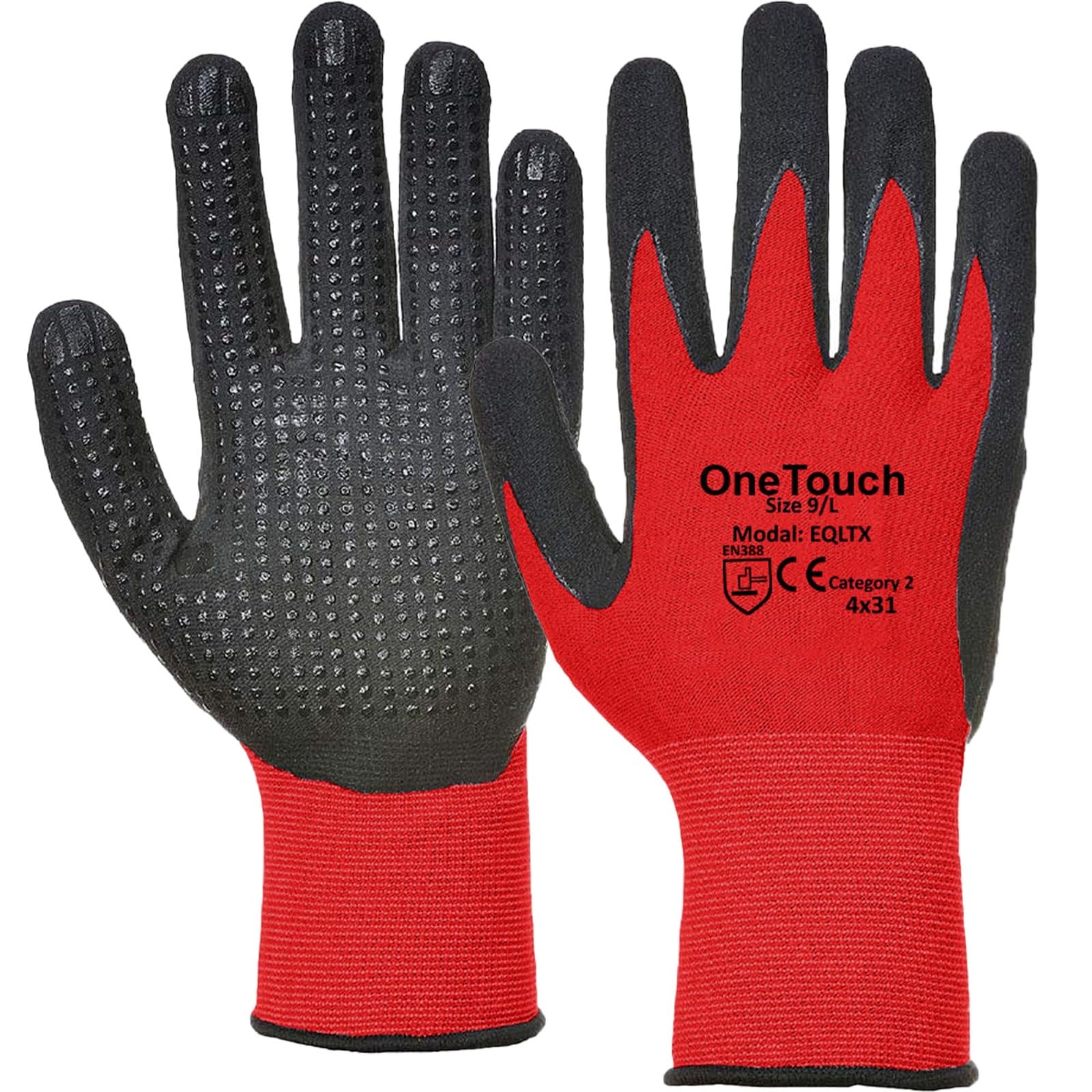 A406 6 Pairs Work Gloves with Grip Dots on Palm for Anti-Slip Gloves Nitrile Coated Oil Compatible Gloves Gripper Warehouse use, Automotive, DIY Safety Work Gloves (Medium)