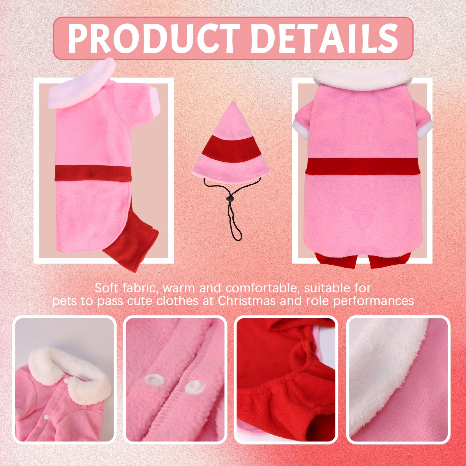 Traje de Navidad para perro con gorra, divertido traje de elfo para perro, ropa de Navidad para mascotas, fiesta de invierno, trajes cálidos (rosa, M)