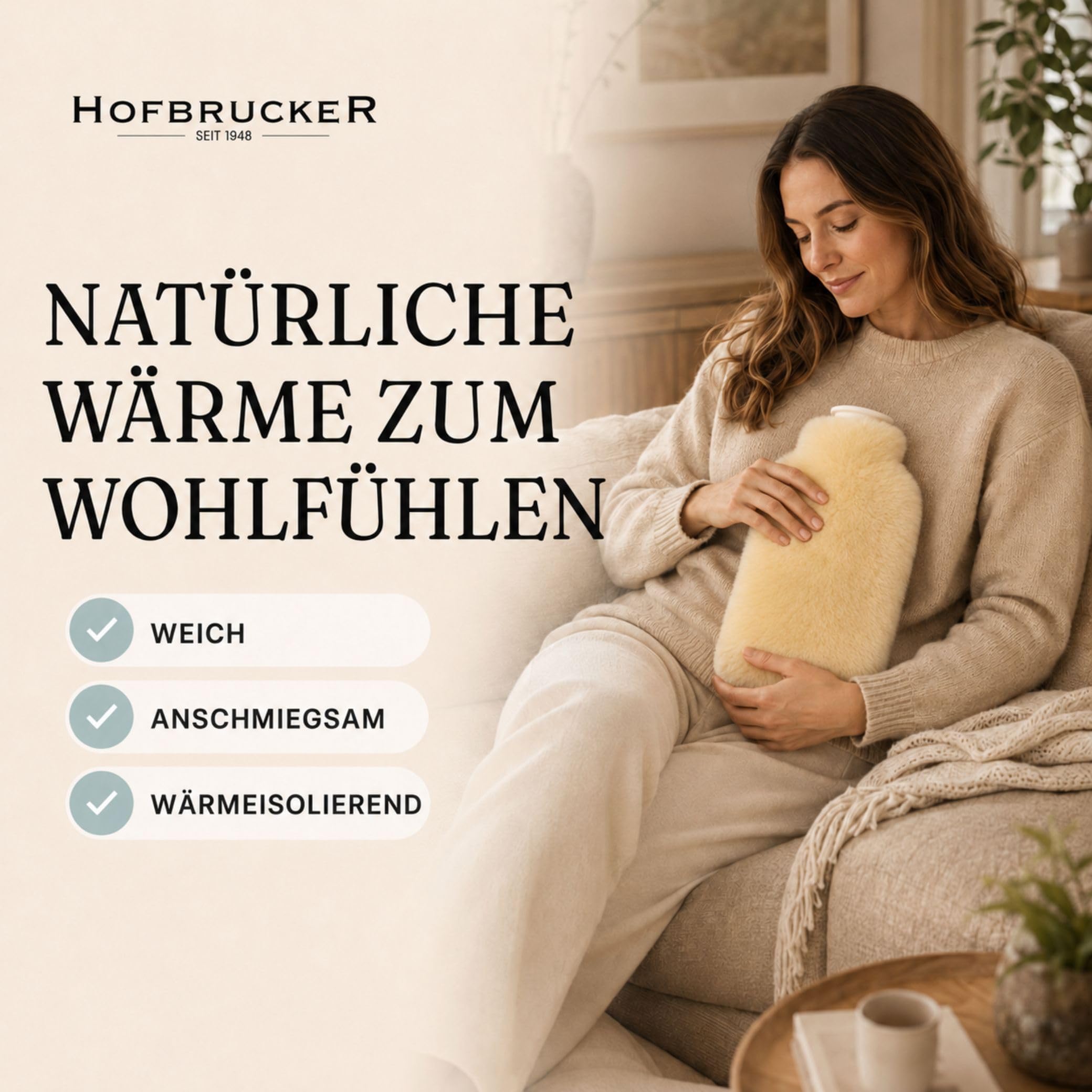Fashy Wärmflasche mit Fellbezug - Merino-Lammfell (medizinisch gegerbt), goldgelb - temperaturausgleichend & kuschelweich - Bezug waschbar mit Reißverschluss - Made in Germany, ca. 28 × 20 cm