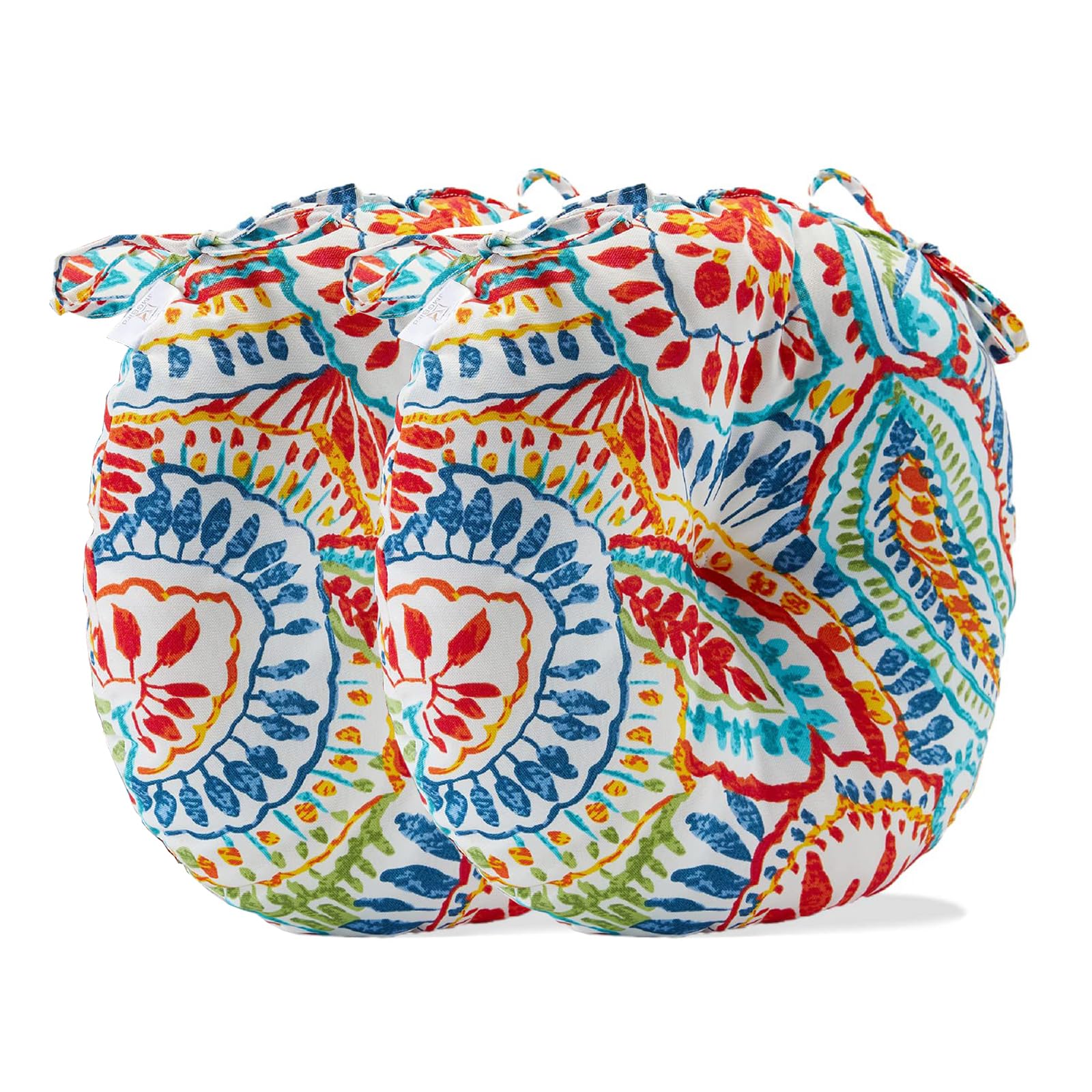 Outdoor Round Bistro Chair Cushions, 15 inch Round Seat Cushions for Outdoor Patio Chairs, 2 Count (Pack of 1) (Paisley Print)