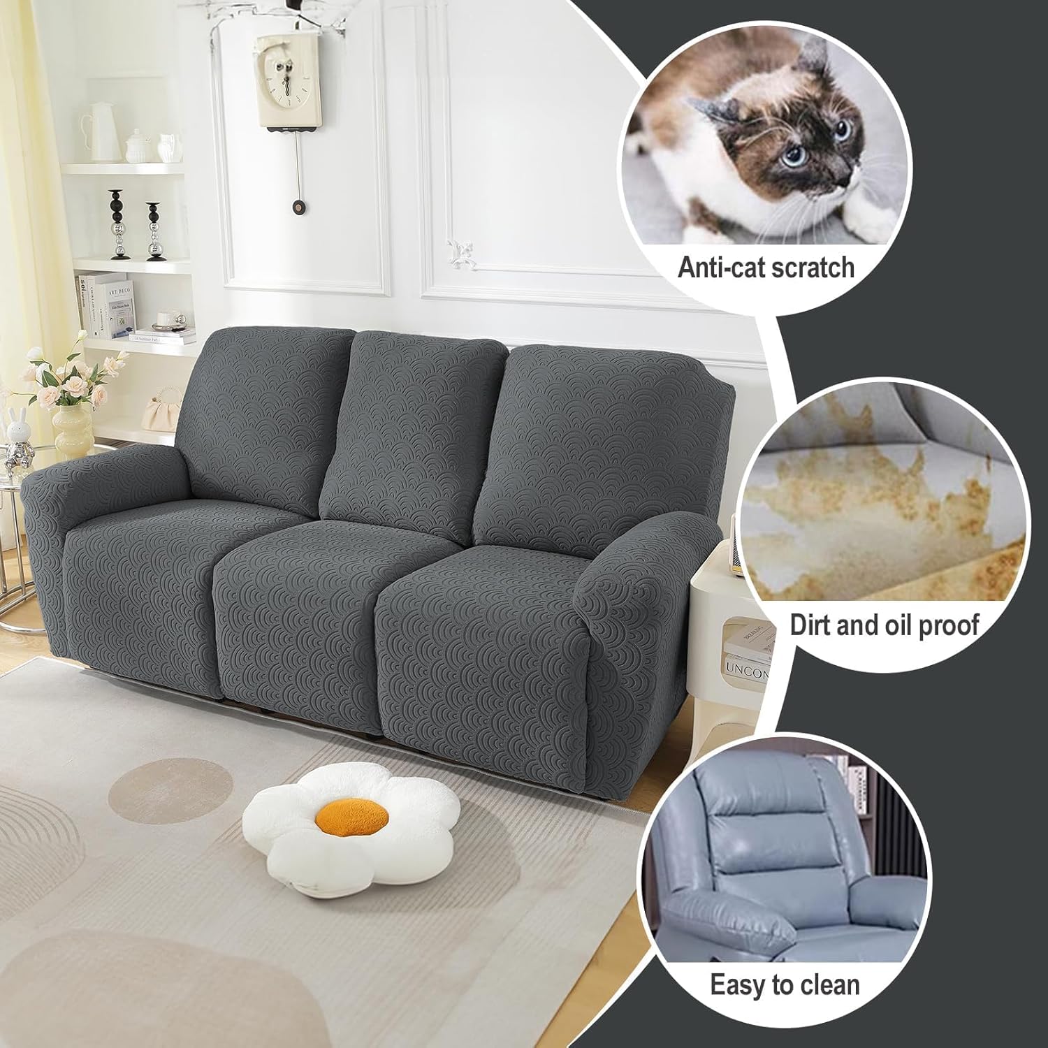 NORTHERN BROTHERS 3 Seater Recliner Sofa Covers, Dark Gray