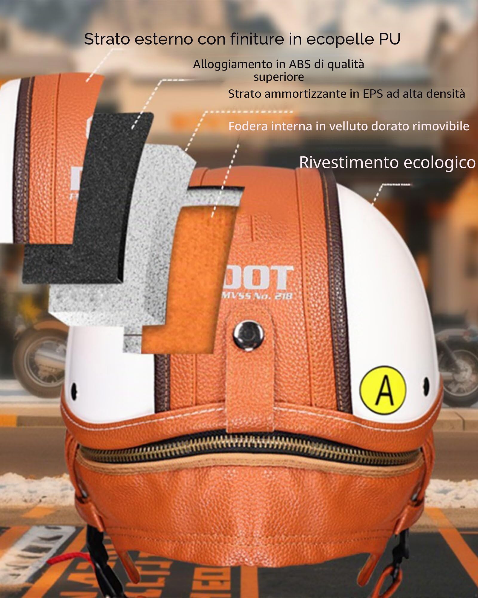 Casco Moto Retrò,casco scooter omo,Caschi per Scooter Anni '60 - Modello 3/4 in Vera Pelle con Visiera, Certificato DOT/ECE - Stile Retrò Chiuso/Aperto - Unisex Uomo e Donna