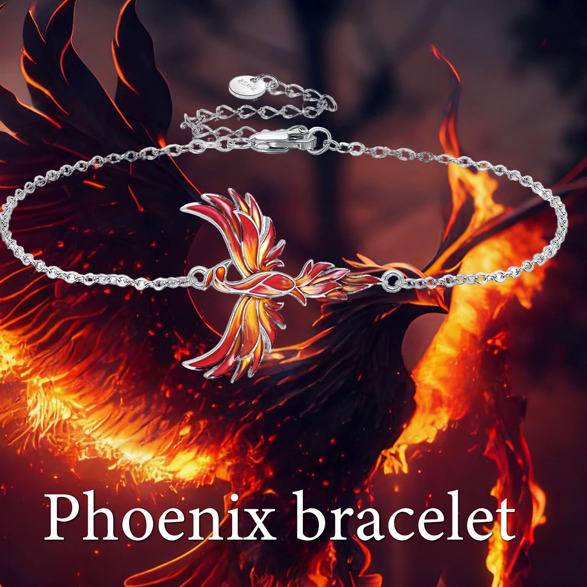 URONE Phönix-Armband aus Sterlingsilber mit rotem Phönix-Anhänger Schmuckstück mit Tiermotiven Geschenkidee für Damen