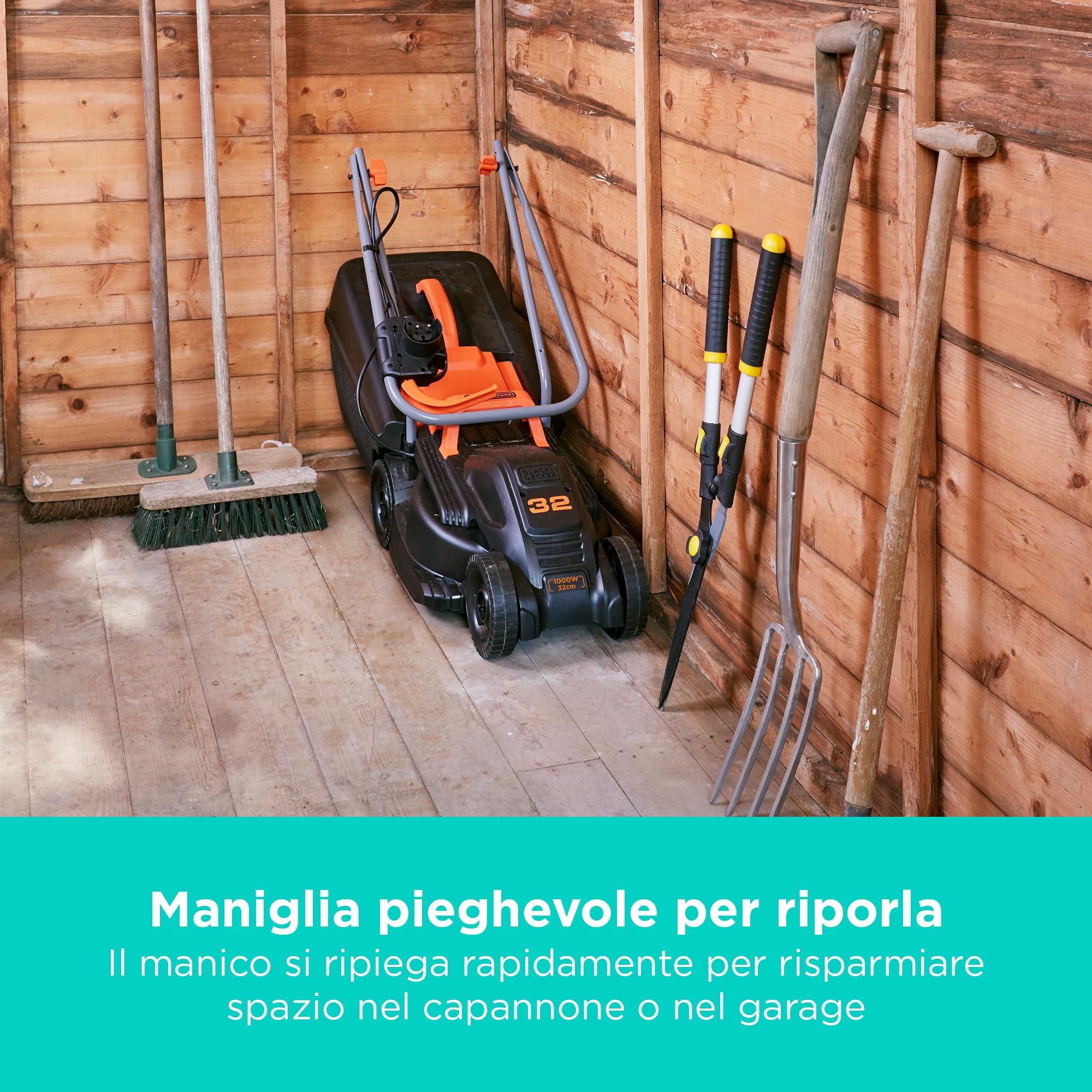 BLACK+DECKER BEMW351-QS 1000 W Larghezza Taglio 32 CM 3 Alt. Taglio 20-40-60 MM E-Drive CAPACITA' Cesto 30 L