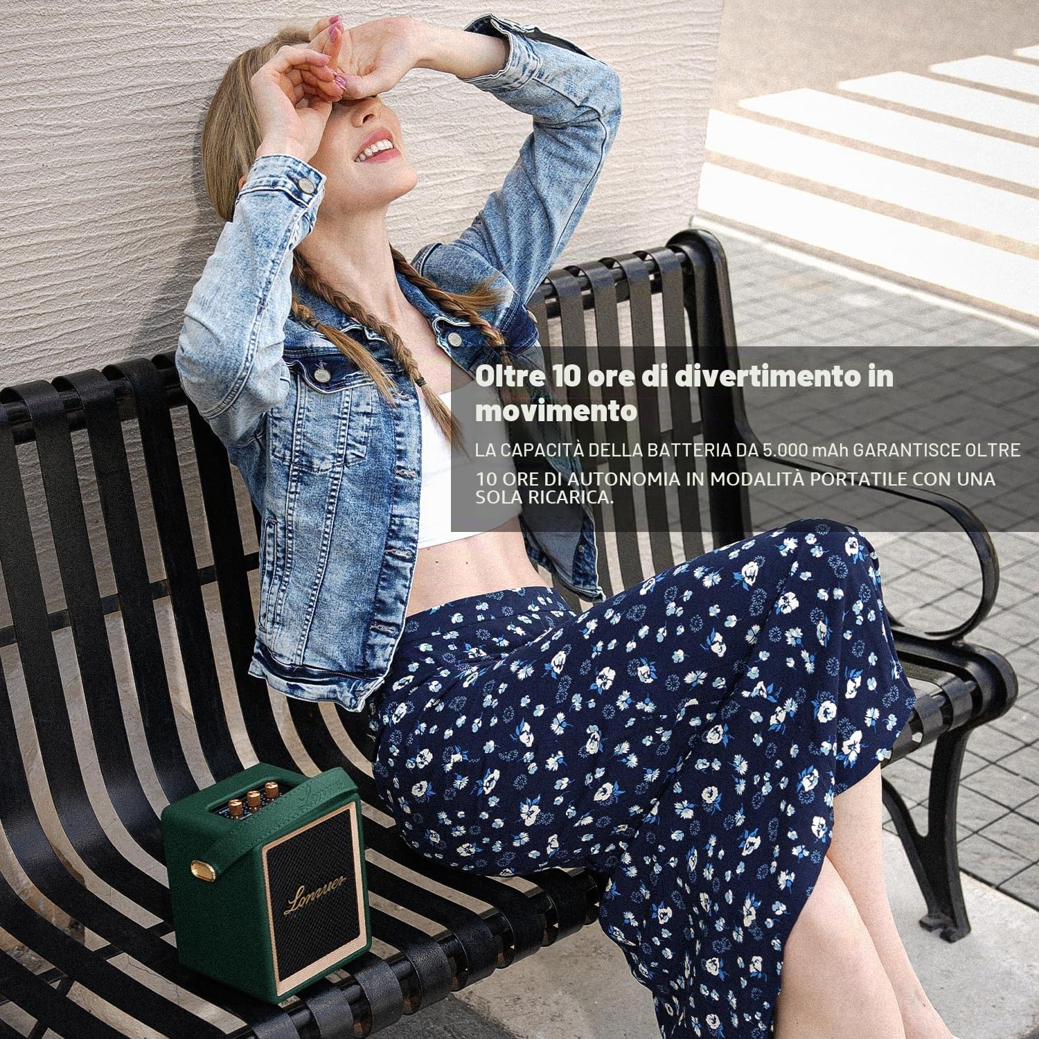Altoparlante Bluetooth,Retro Portatile Altoparlante, BT5.3, 40 W con batteria da 5000 mAh, oltre 10 ore di lettura, senza fili in legno altoparlante con maniglia per campagna interna ed esterna (verde