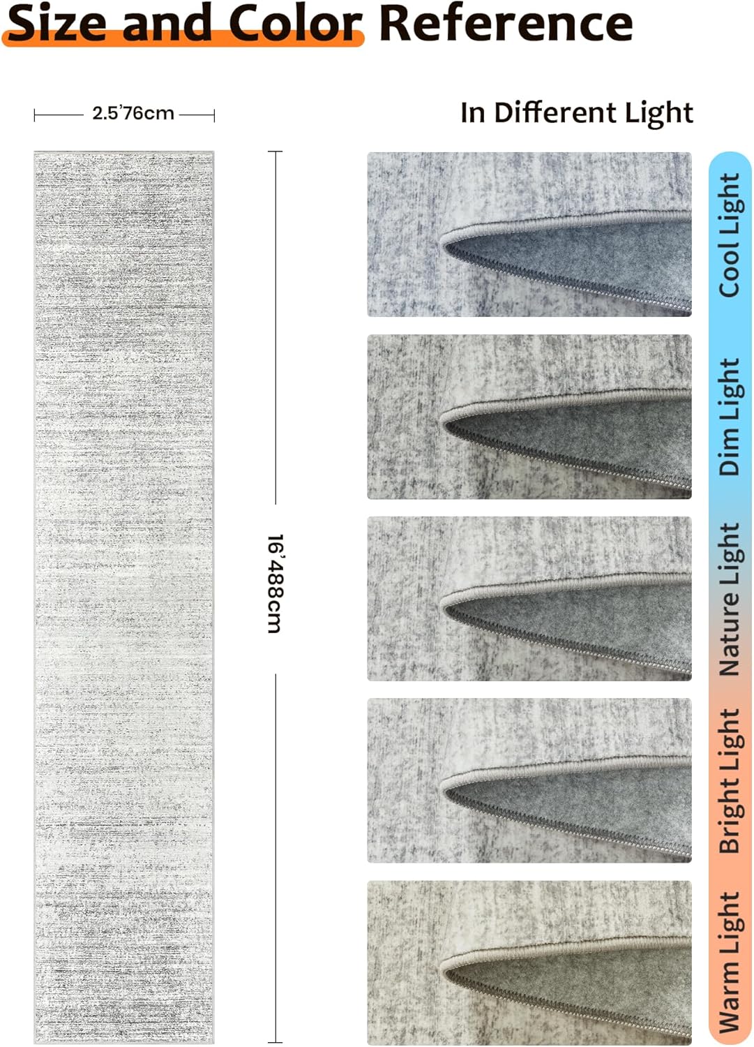 art&tuft non-slip runner rug - 2'6"x16' runner rug washable low-pile rugs runners, soft distressed carpet runner for bedroom bathroom kitchen laundry living room, grey stripe-grey 2'6" x 16'
