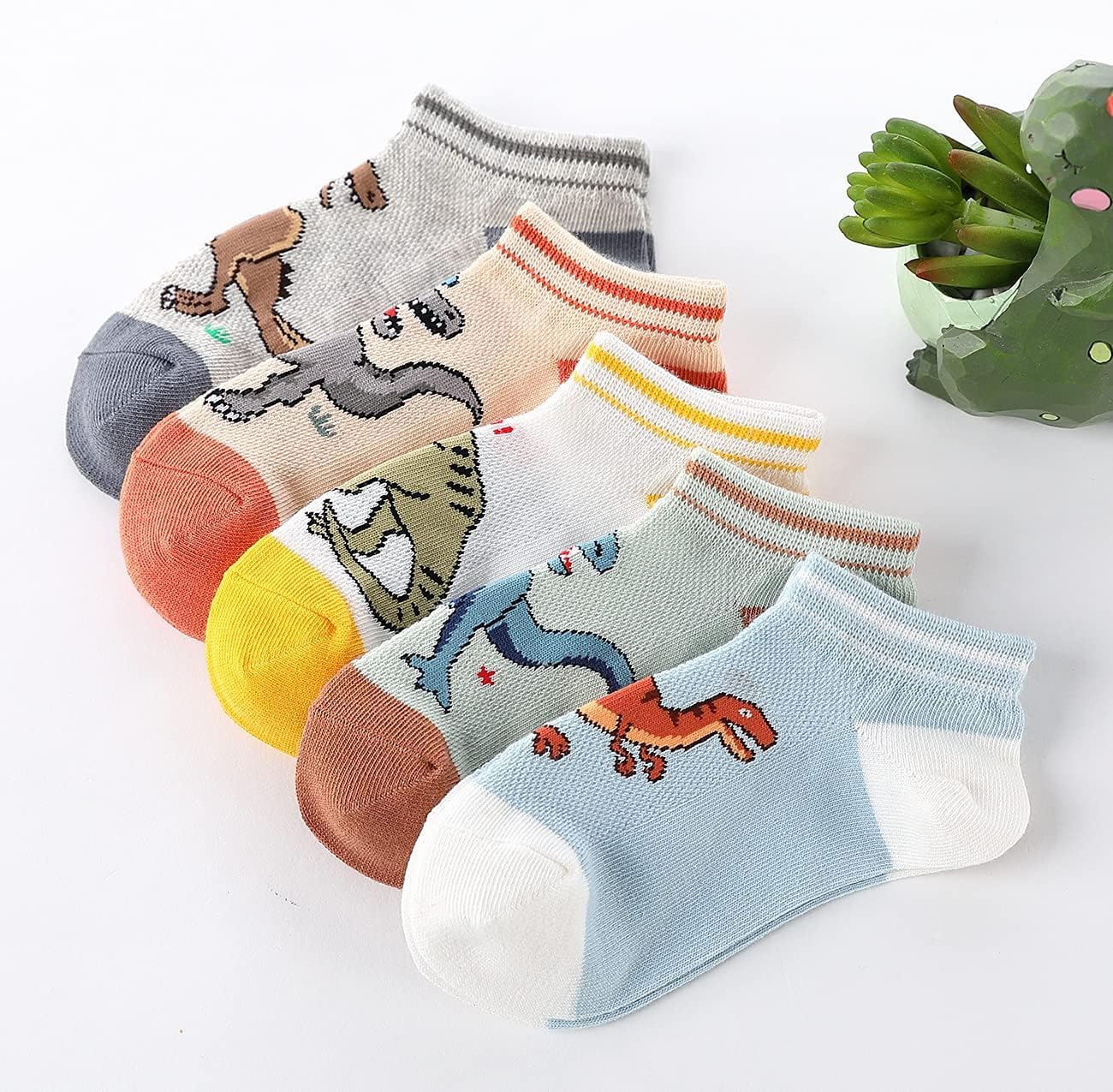 CHUNG Calcetines tobilleros de algodón para niños, paquete de 5/10 unidades, corte bajo, malla de dinosaurio, 2-9 años, peso ligero, para la vuelta a la escuela, correr, deportes, casual