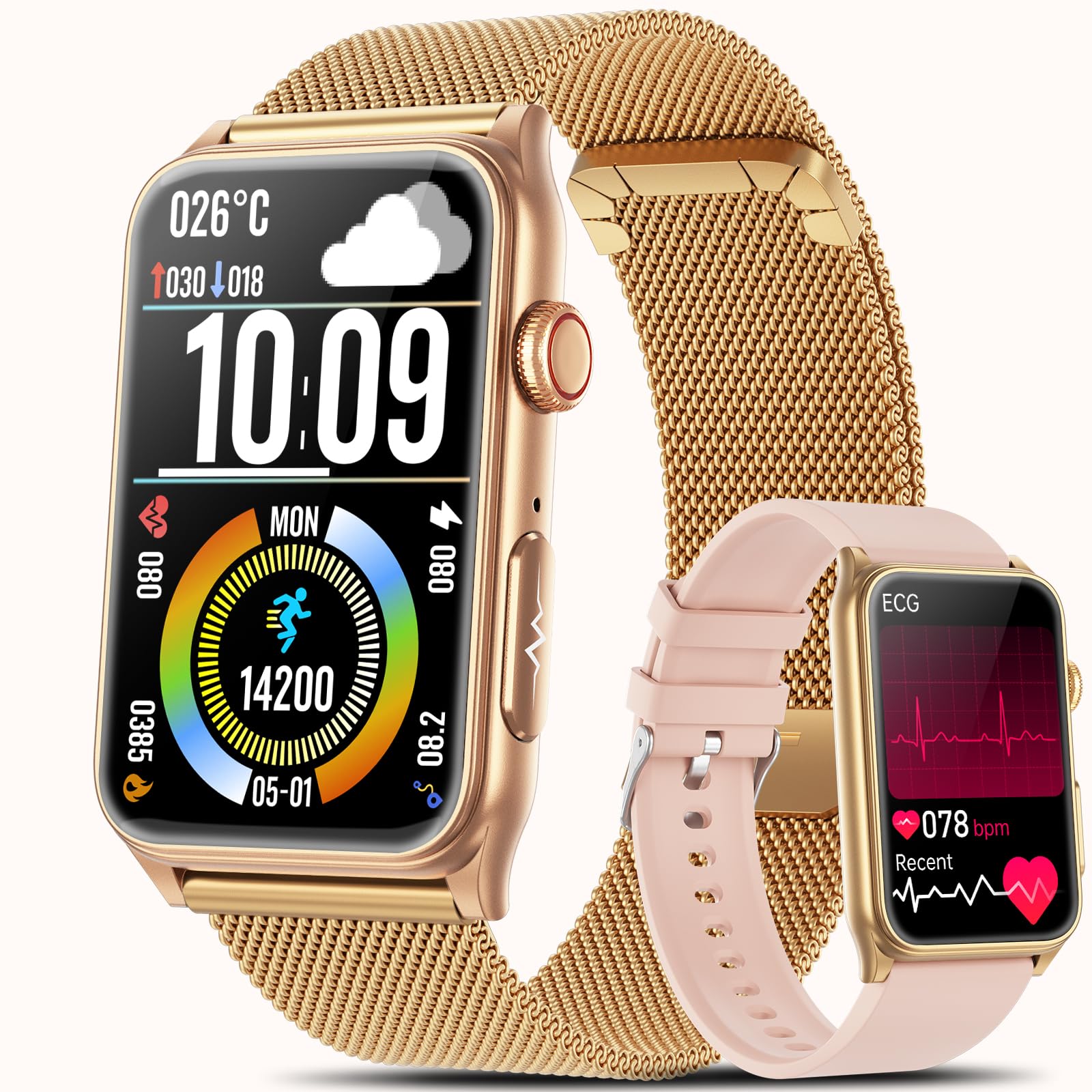 Marsyu Montre Connectée Homme Femme avec ECG/HRV/IMC, Tension Artérielle