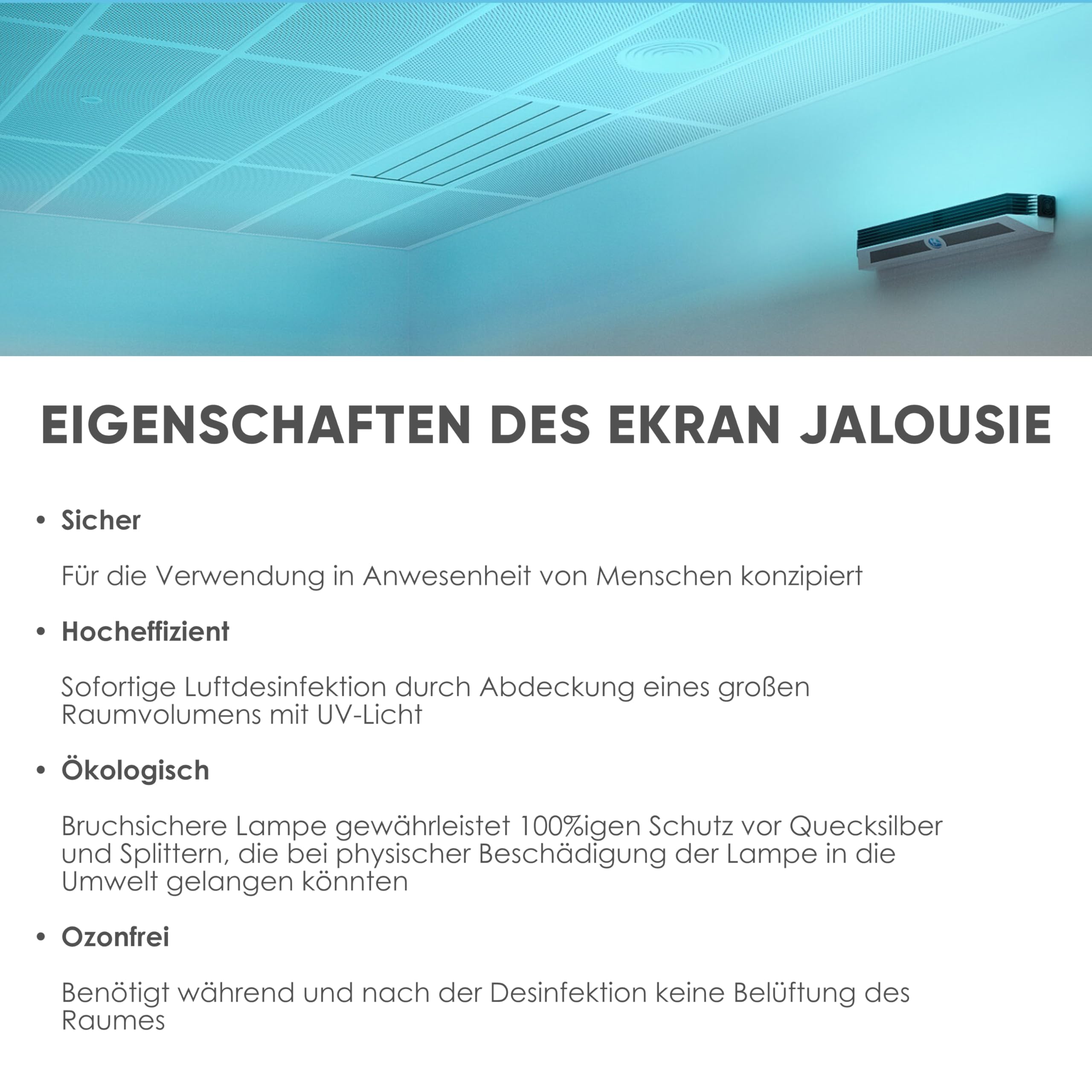 EKRAN Jalousie Luftreiniger: Schnelle Desinfektion mit Ventilator für Räume bis 45m² (25 FAN UV-C)