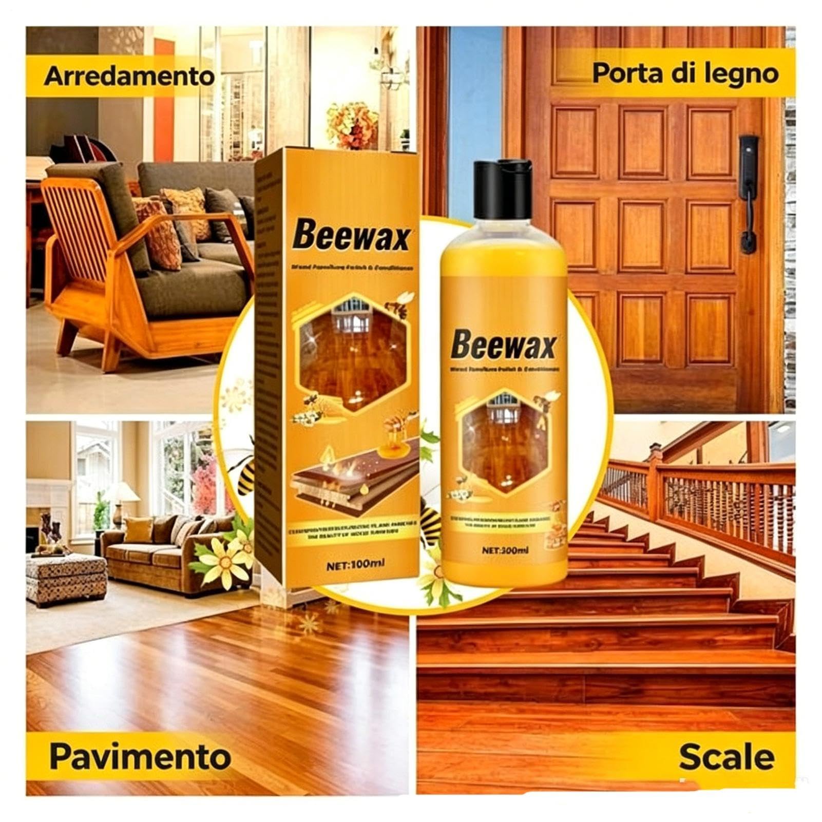 Bee's Wax Agente Lucidante Per Mobili 2pcs 100ml Con Spugna