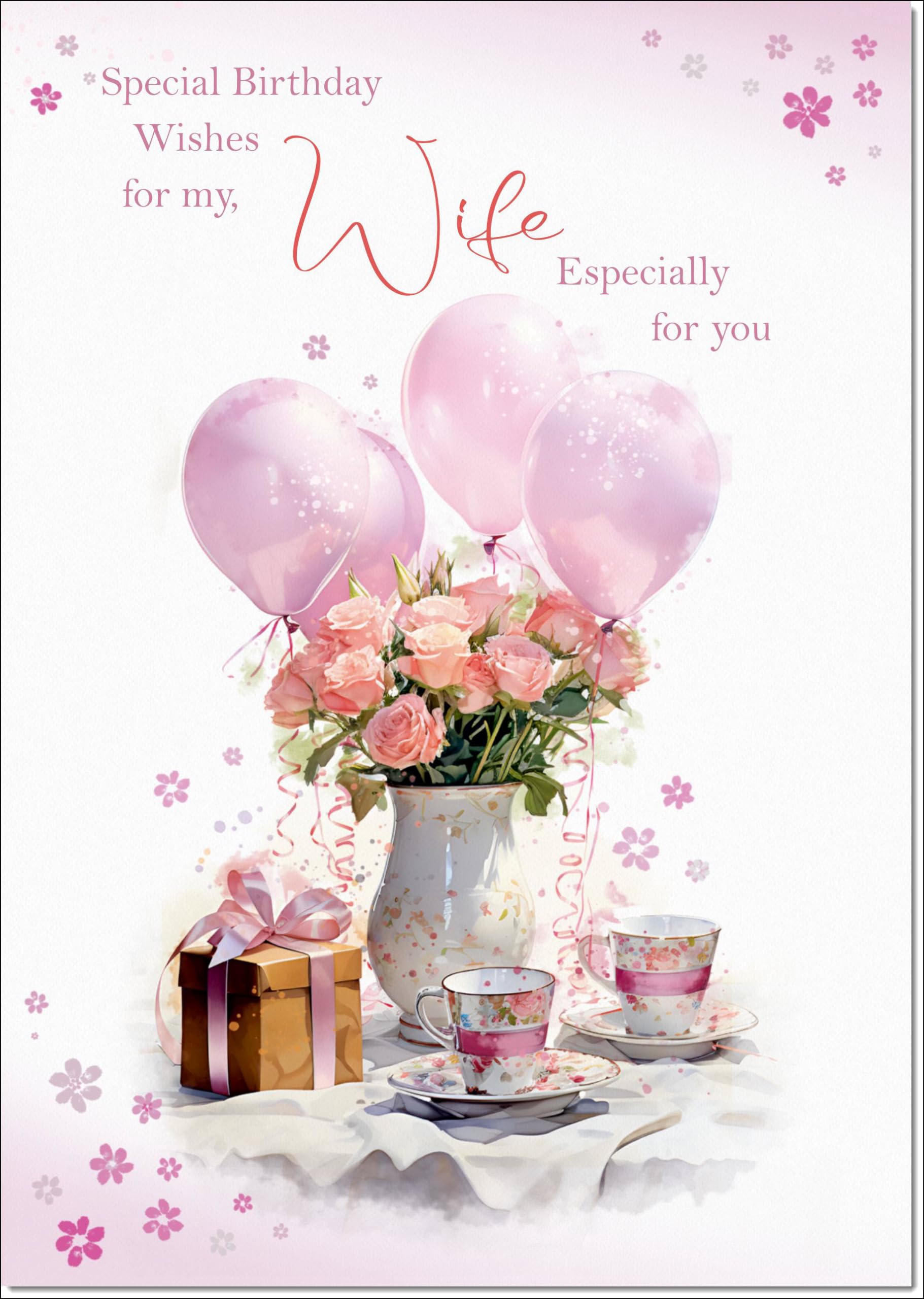 doodlecards Wife Birthday Card Tea Party and Balloons Large A4 Size with Plain Envelope