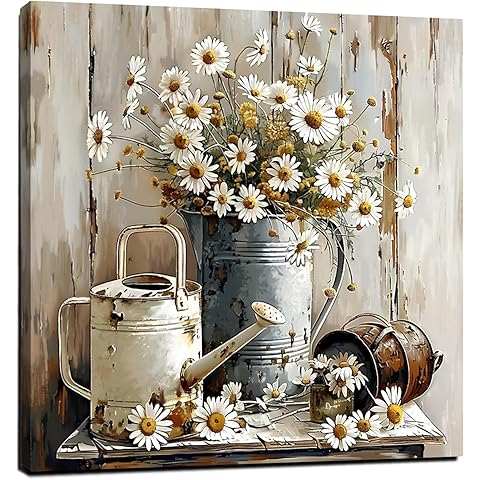 LAIART Farmhouse retro daisy wall decorative wall art rustic picture canvas printing