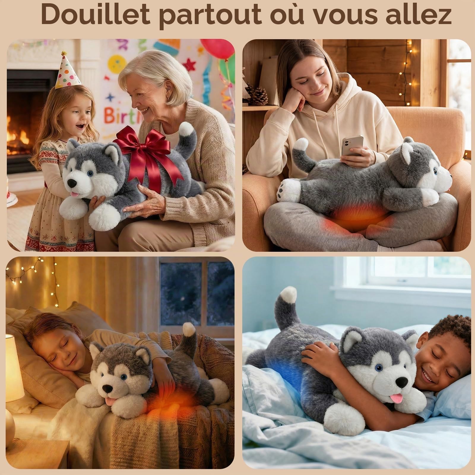 Mewaii Peluche Lestée Chien, Lavable, Poids Réglable, 2,3kg | Réfrigérable et Micro-ondable, Déco Mignonne Chambre/Bureau, Cadeau pour Enfants et Adolescents